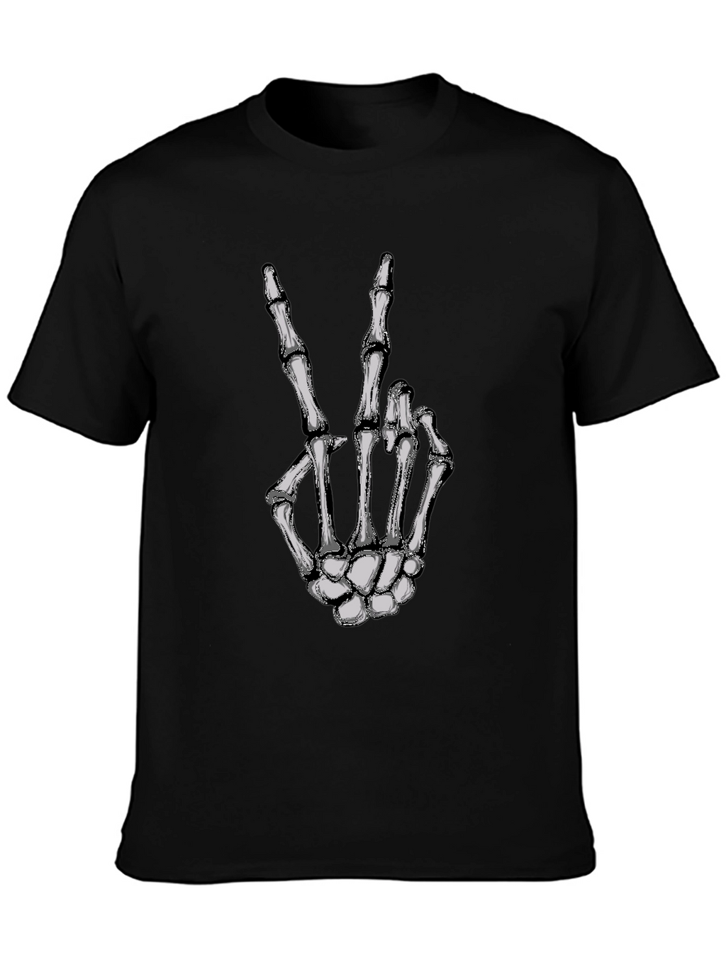 Skeleton Hand Peace Sign Graphic Tee - Black