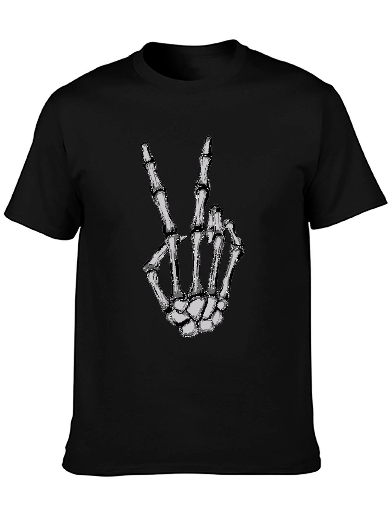 Skeleton Hand Peace Sign Graphic Tee - Black