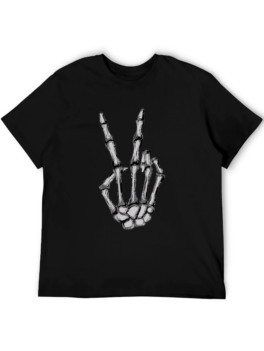 Skeleton Hand Peace Sign Graphic Tee - Black