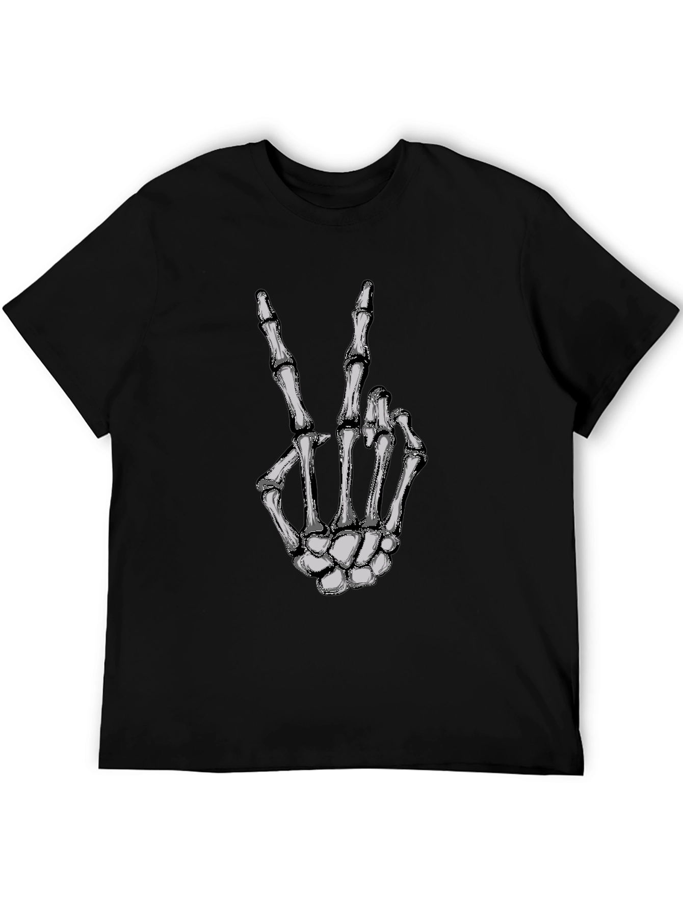 Skeleton Hand Peace Sign Graphic Tee - Black