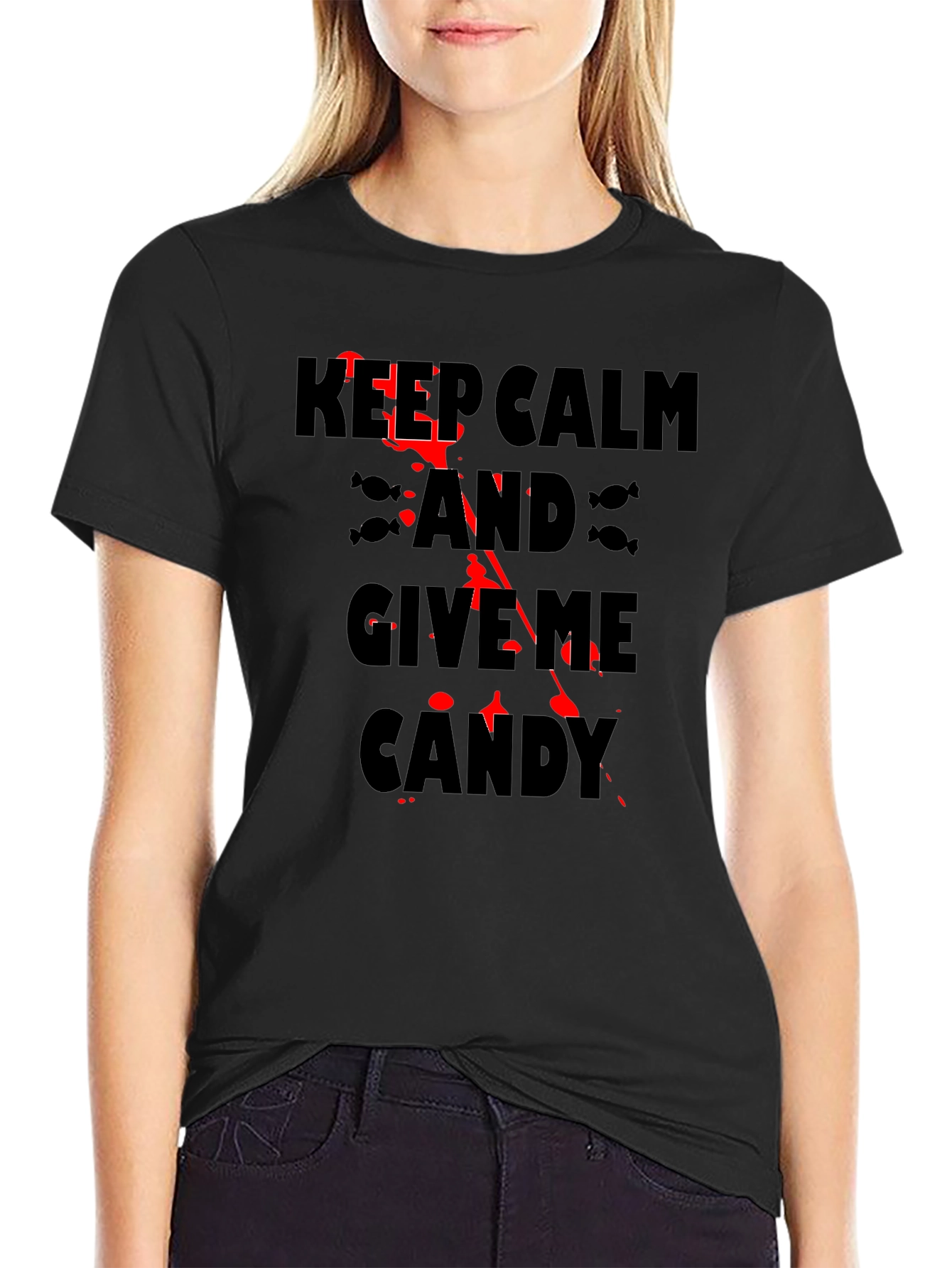 Keep Calm & Give Me Candy Black Halloween T-Shirt