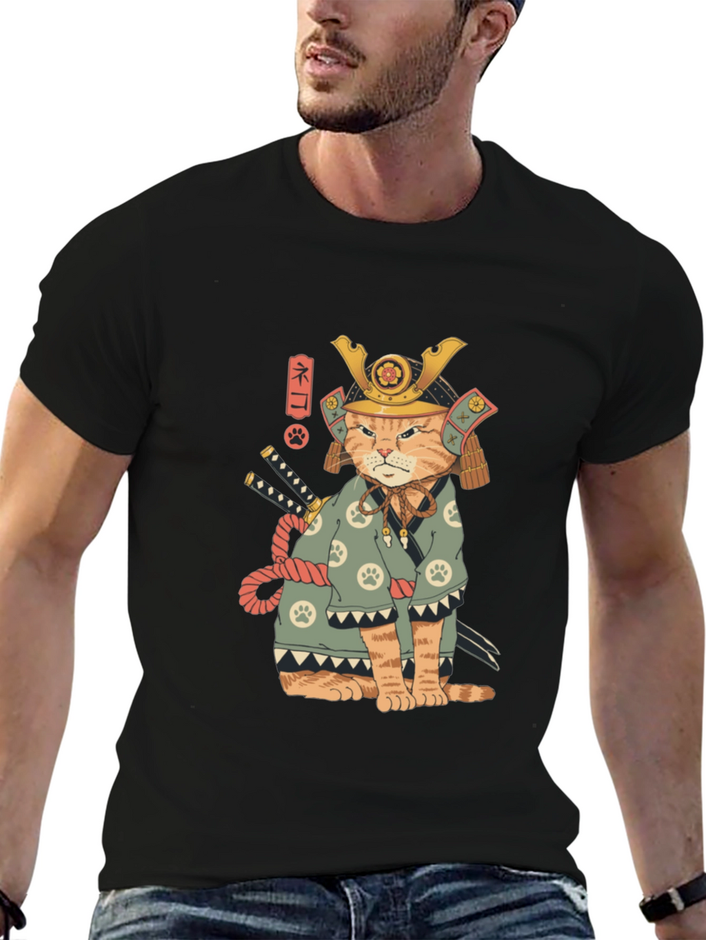 Samurai Cat T-Shirt - Unique Graphic Tee