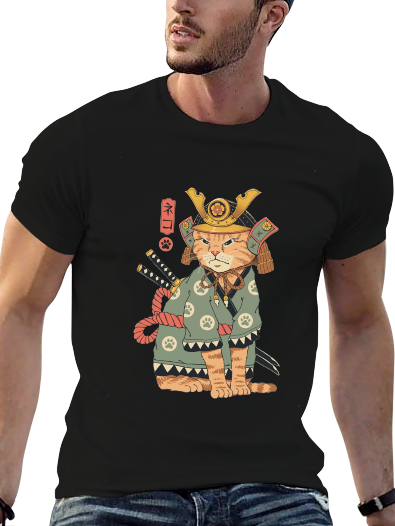 Samurai Cat T-Shirt - Unique Graphic Tee