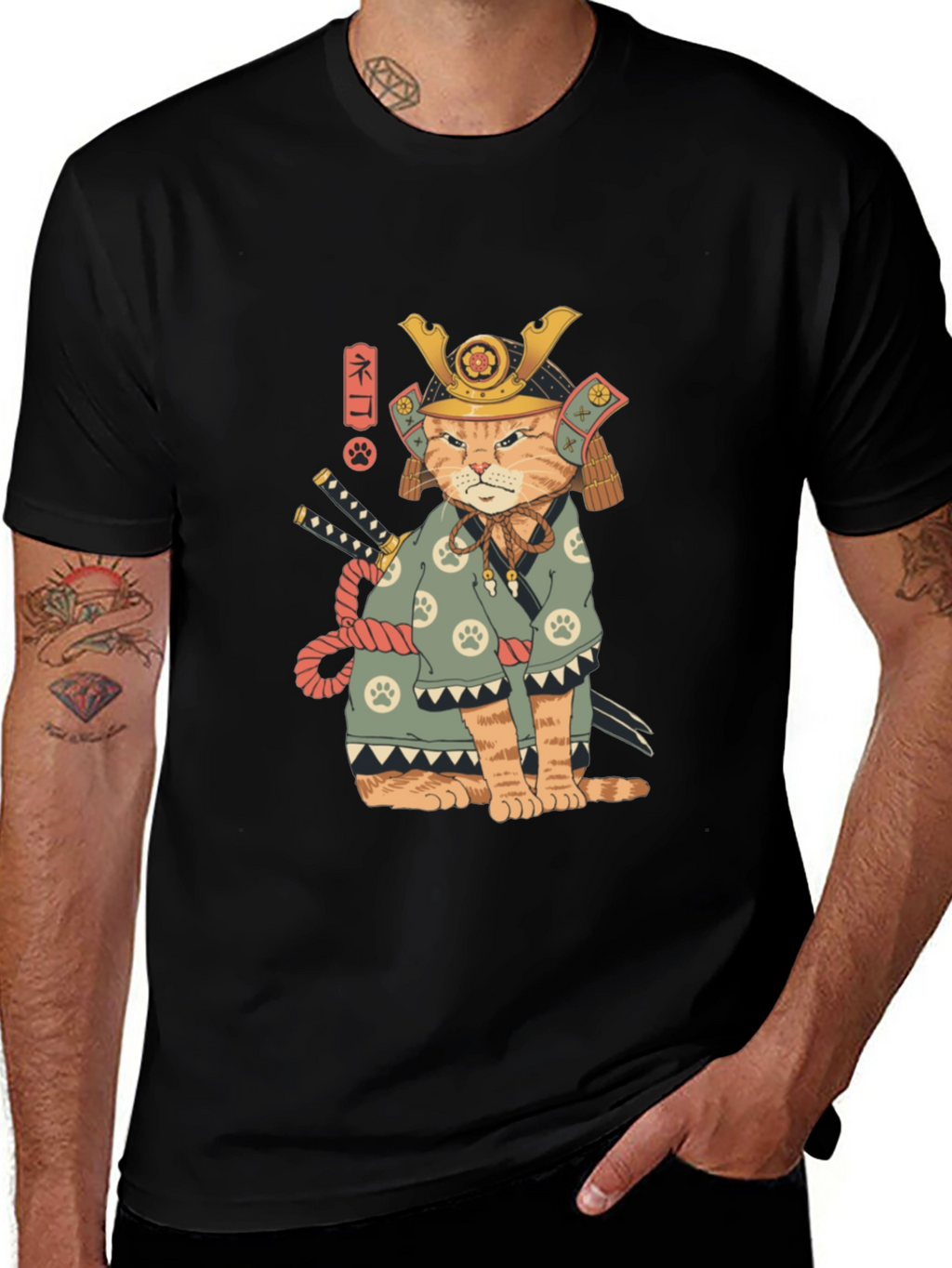 Samurai Cat T-Shirt - Unique Graphic Tee