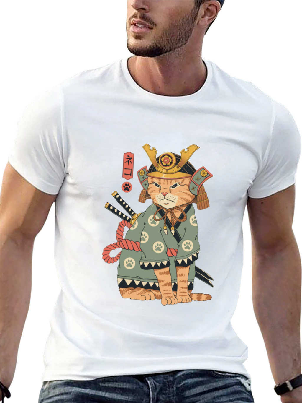 Samurai Cat T-Shirt - Unique Graphic Tee