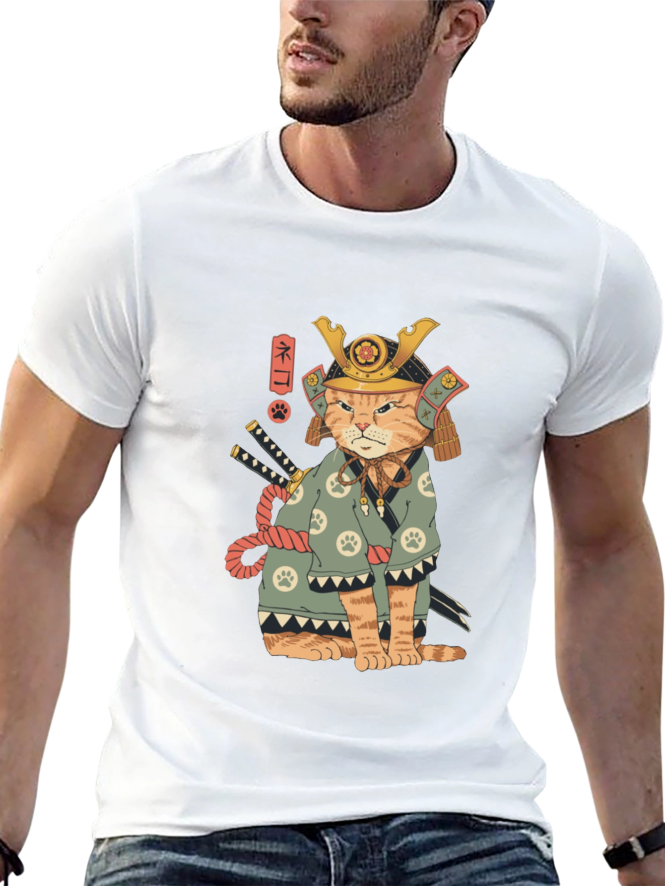 Samurai Cat T-Shirt - Unique Graphic Tee