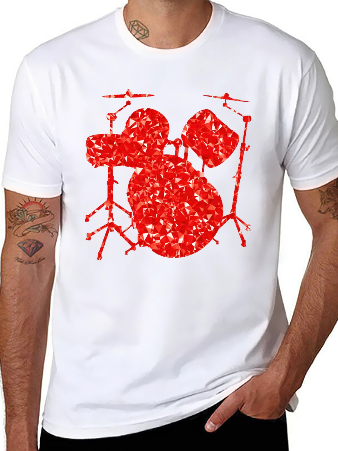 Geometric Drum Set Graphic Tee - Black