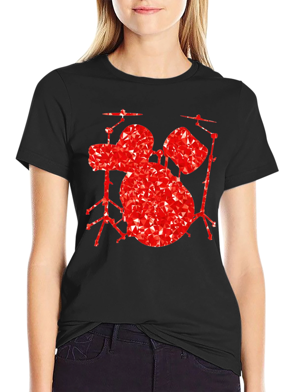 Geometric Drum Set Graphic Tee - Black