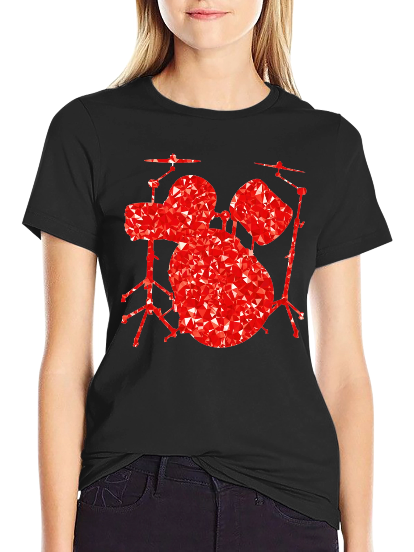 Geometric Drum Set Graphic Tee - Black