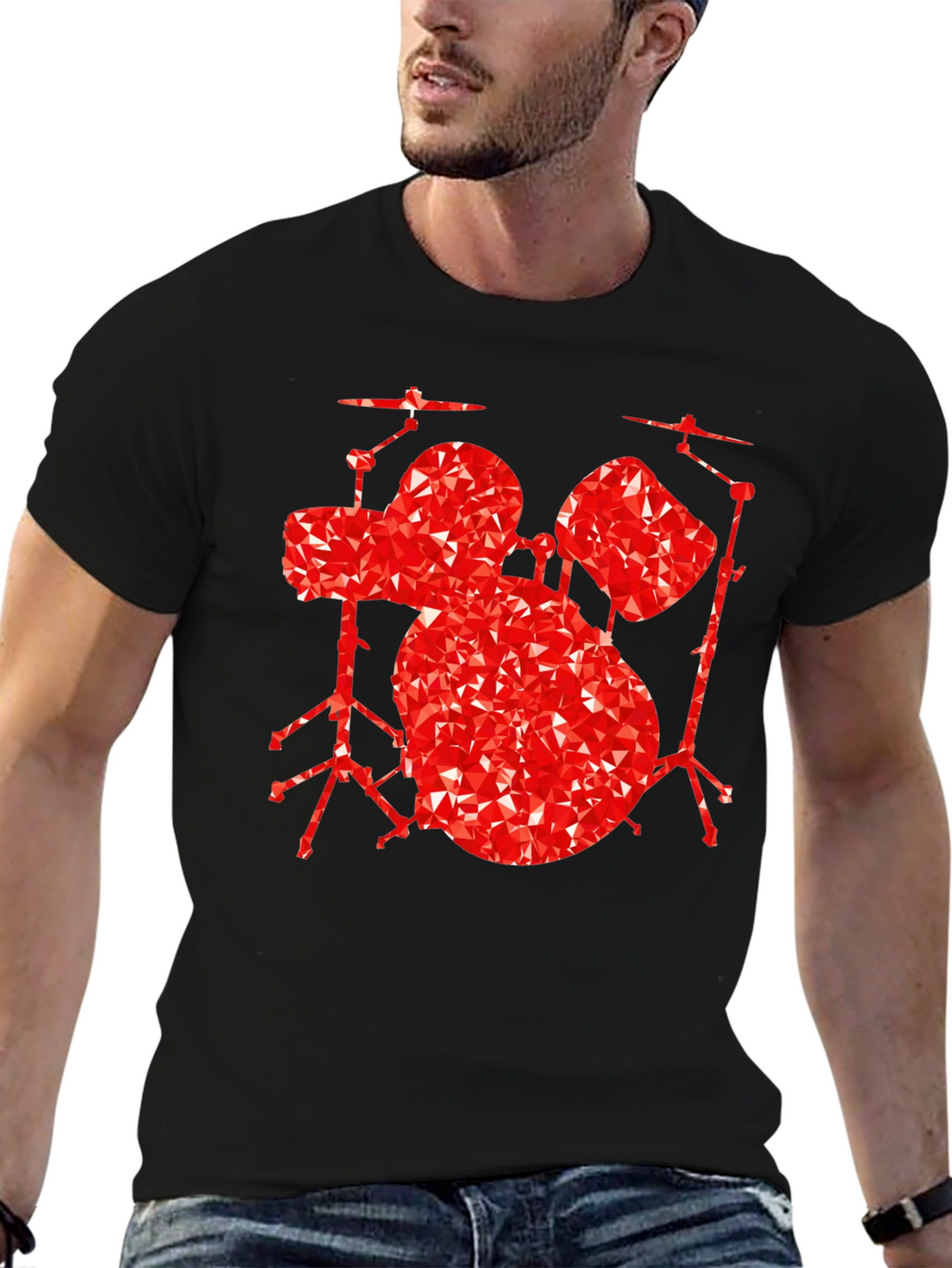 Geometric Drum Set Graphic Tee - Black