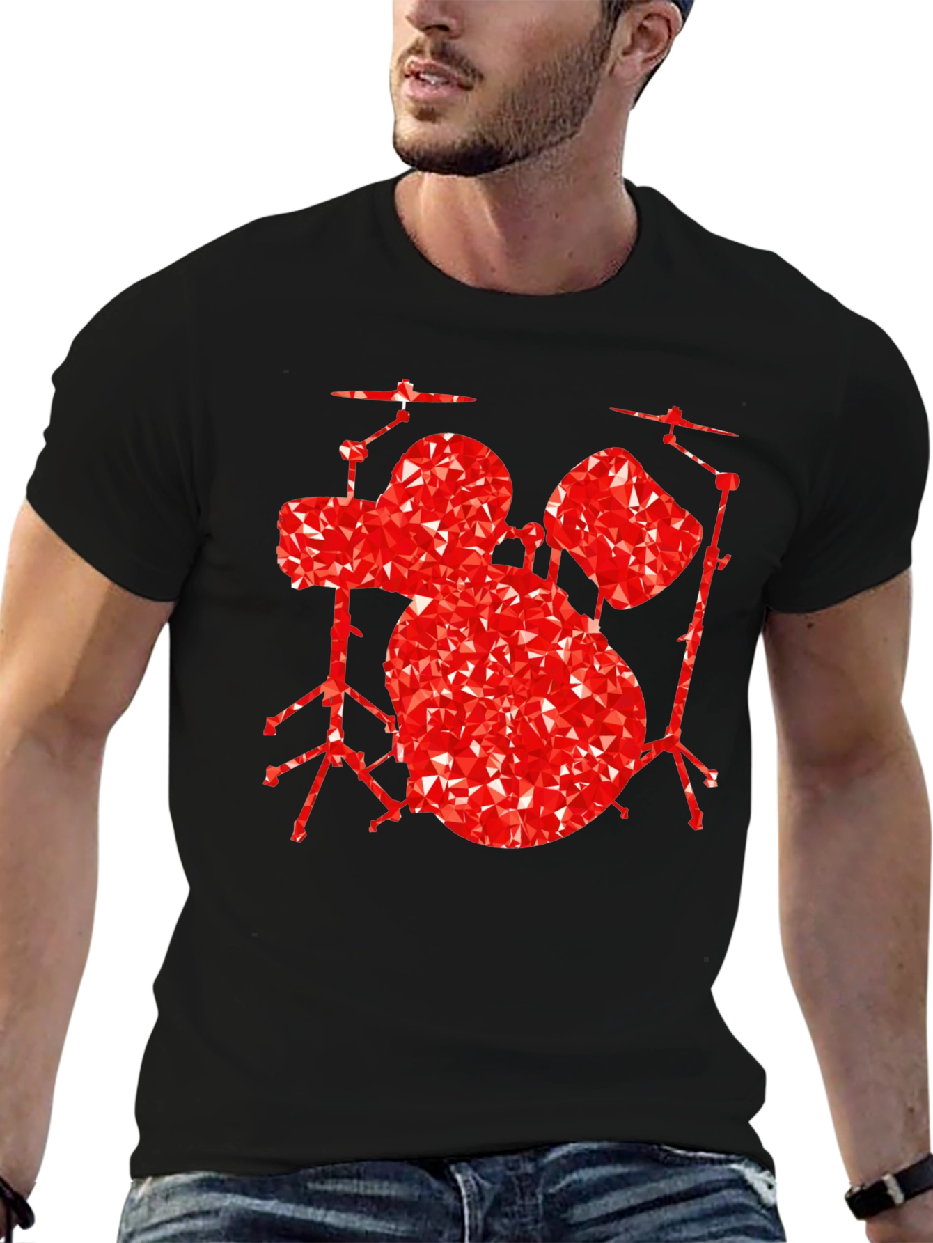 Geometric Drum Set Graphic Tee - Black
