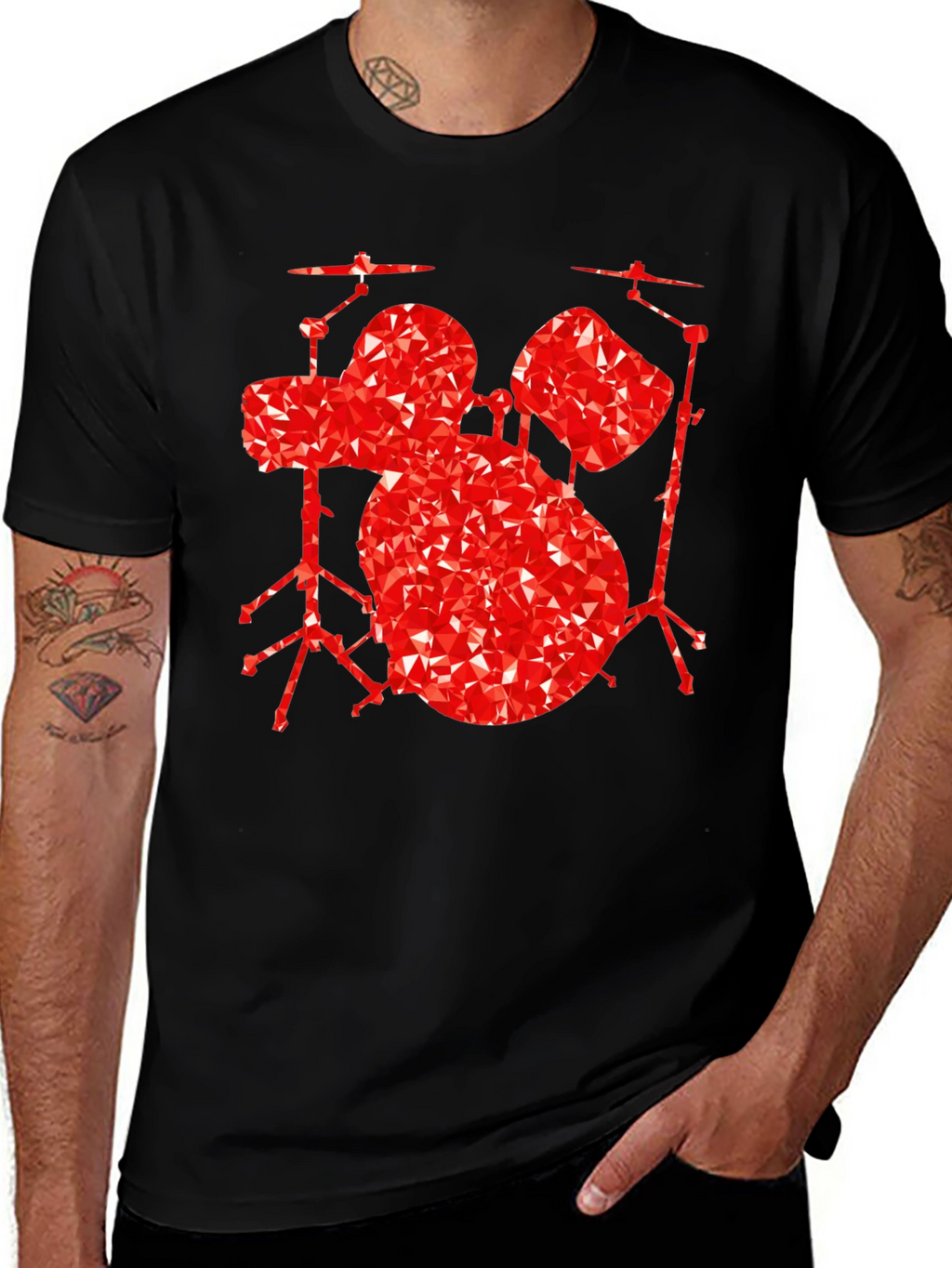 Geometric Drum Set Graphic Tee - Black