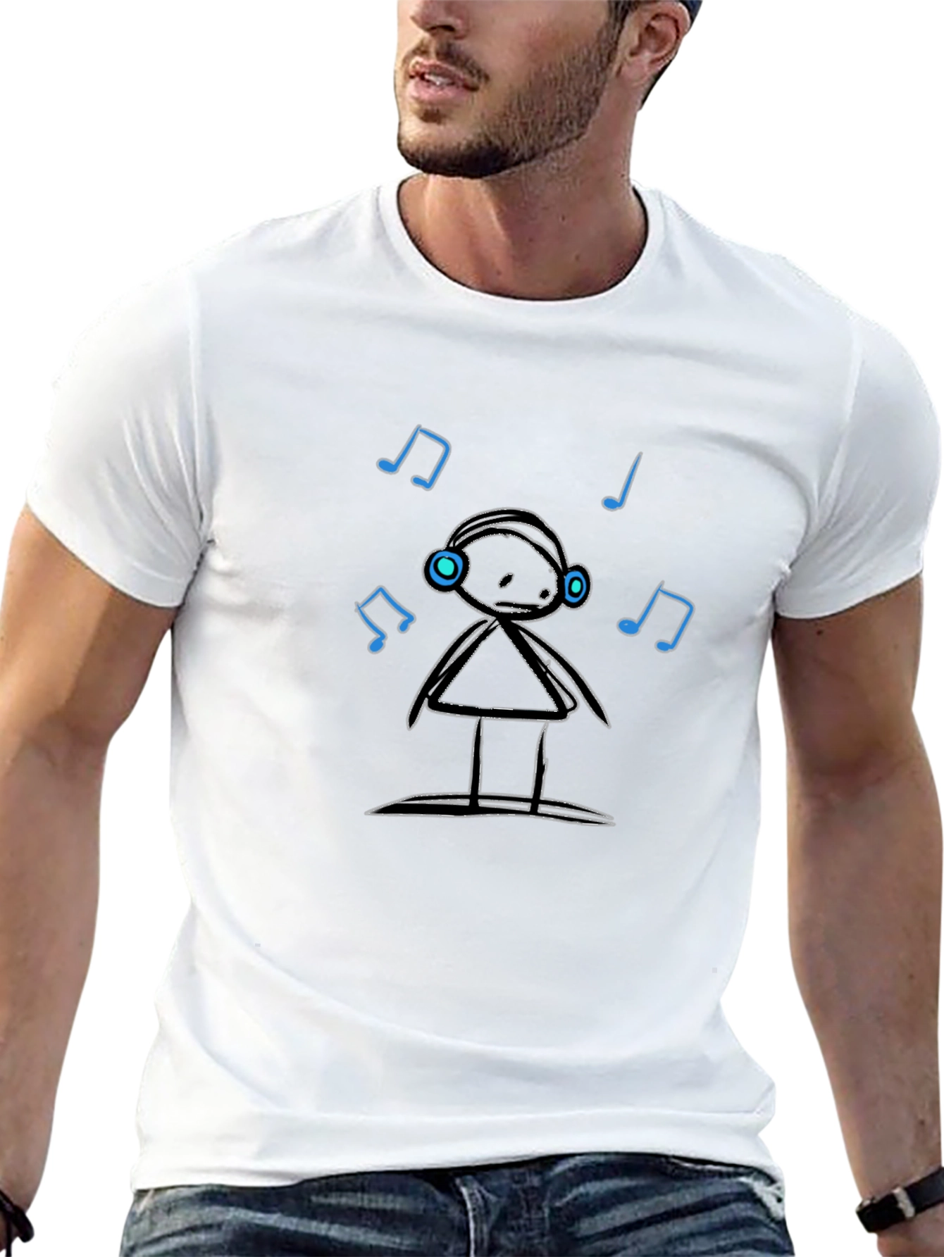 Cool Graphic Tee: Stick Figure DJ with Headphones