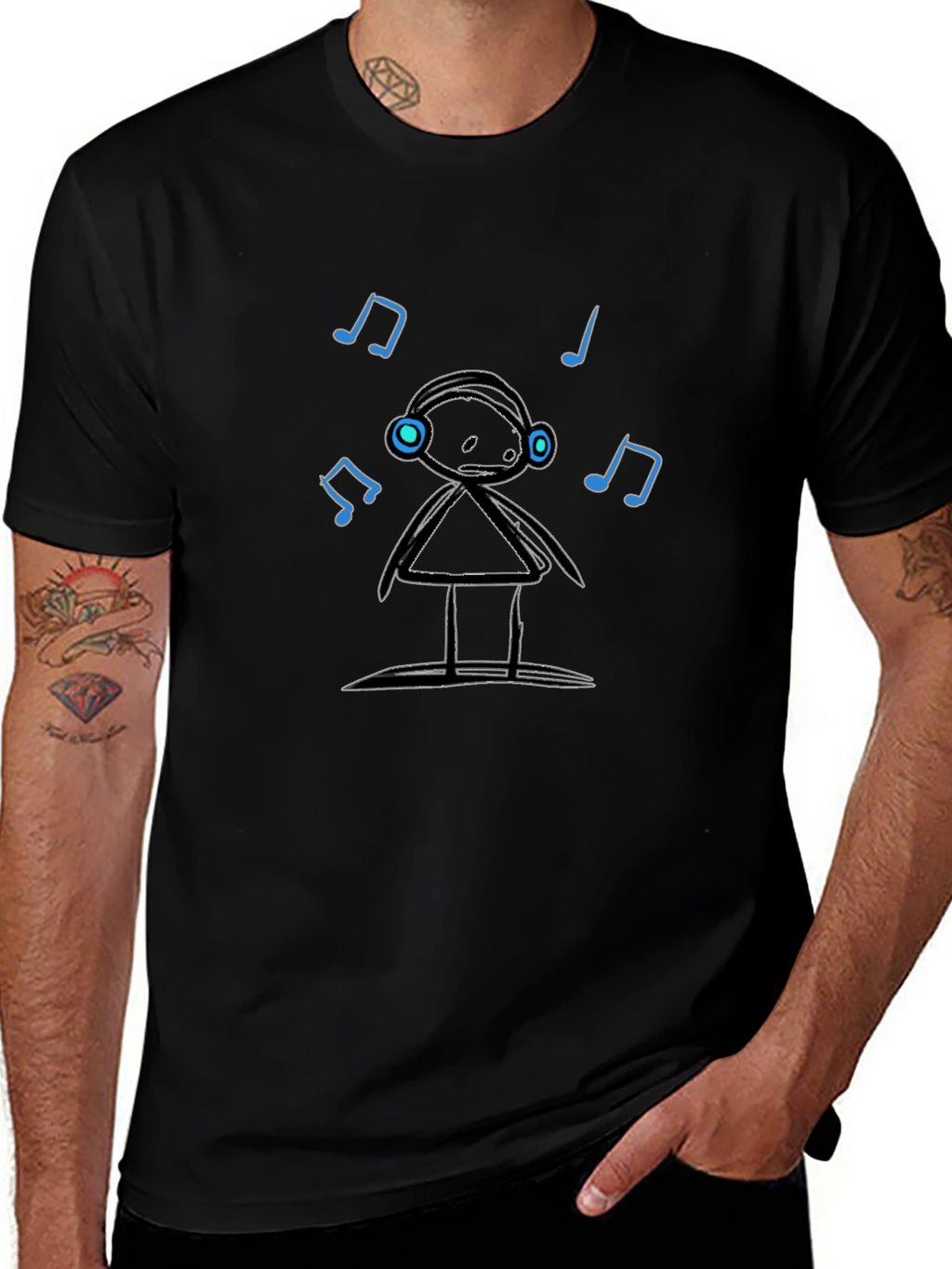 Cool Graphic Tee: Stick Figure DJ with Headphones