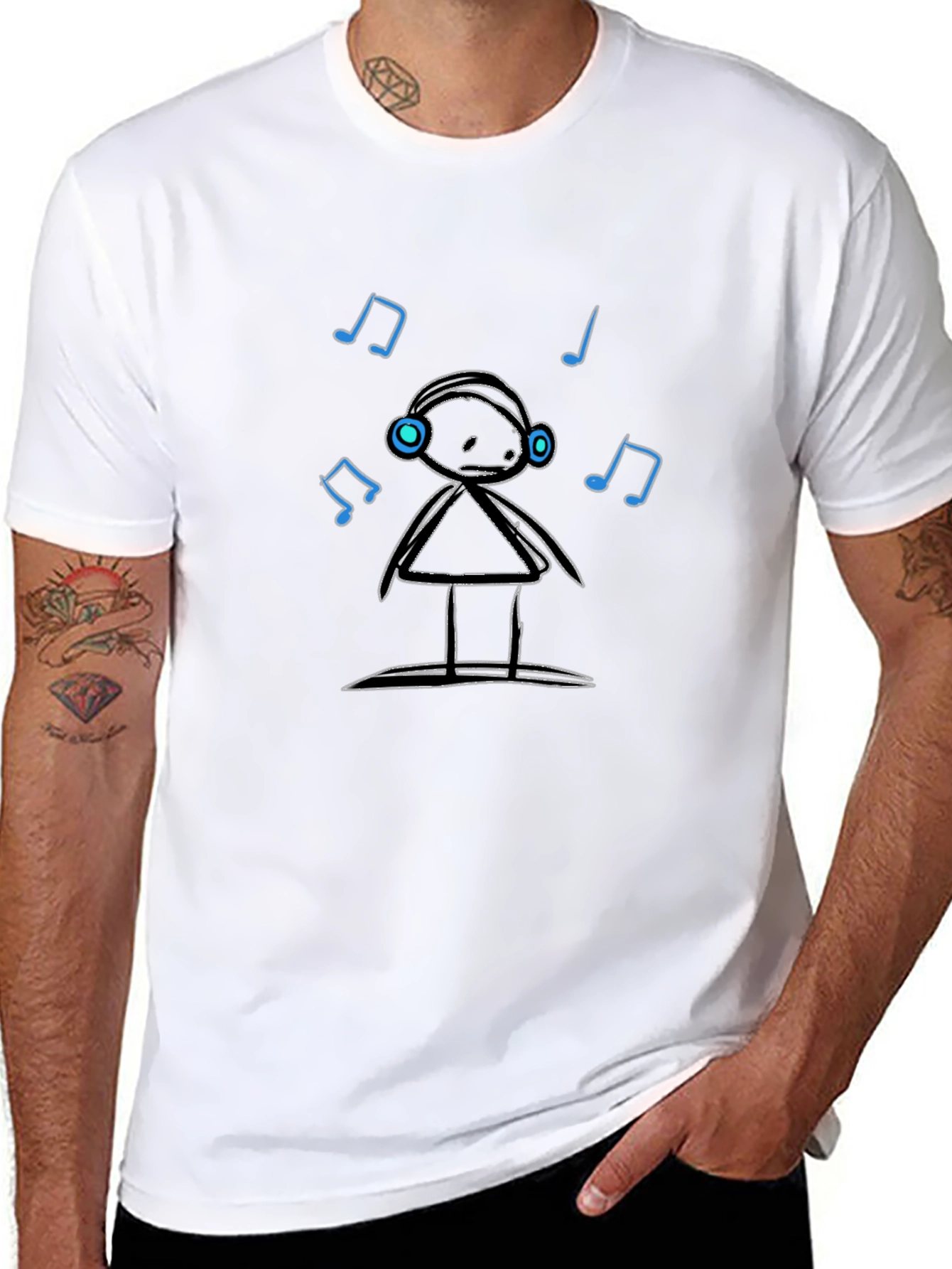 Cool Graphic Tee: Stick Figure DJ with Headphones
