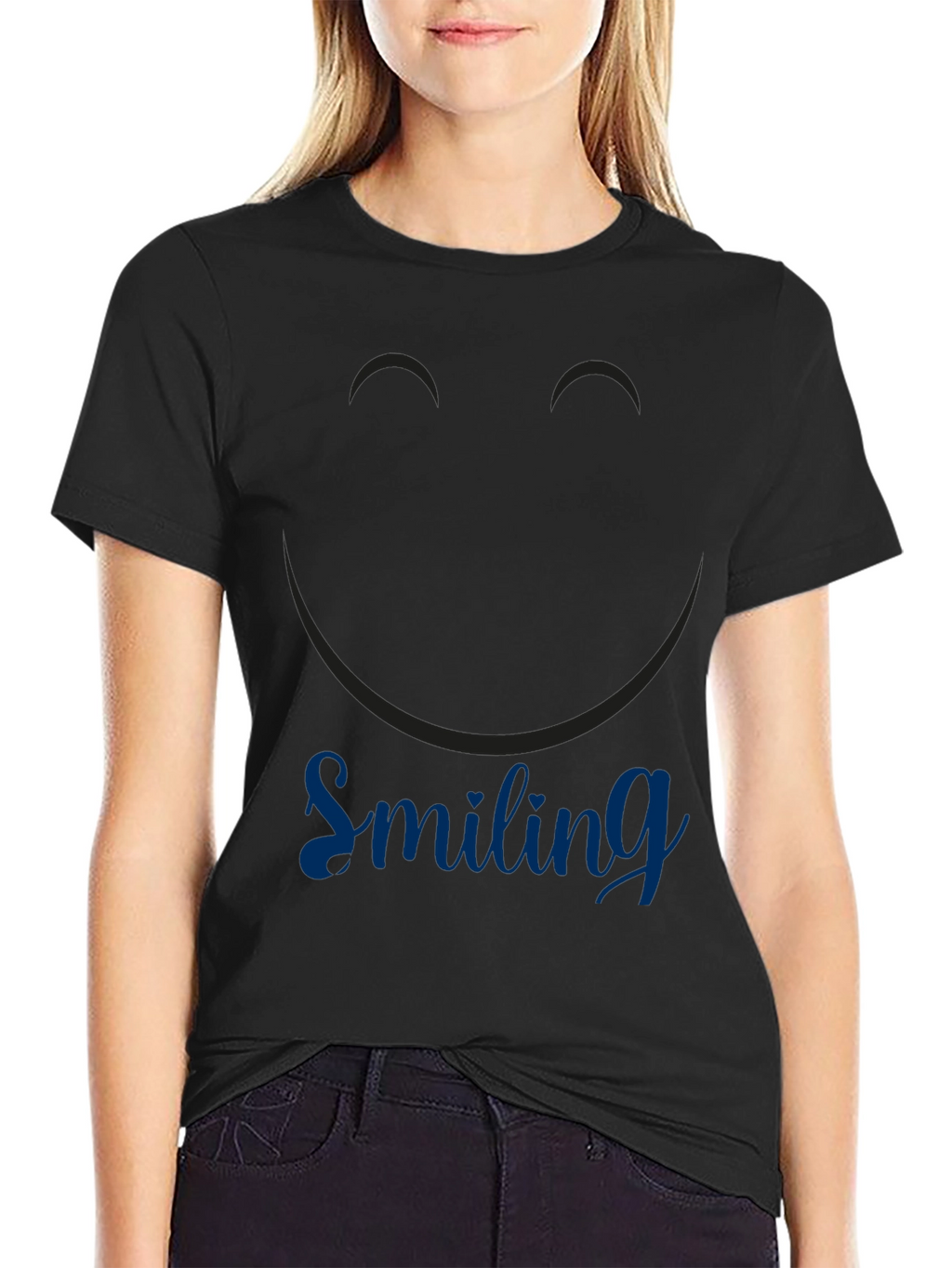 Smiling Graphic Print Black T-Shirt