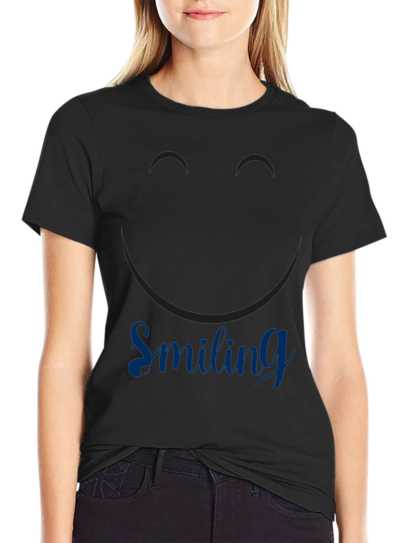 Smiling Graphic Print Black T-Shirt