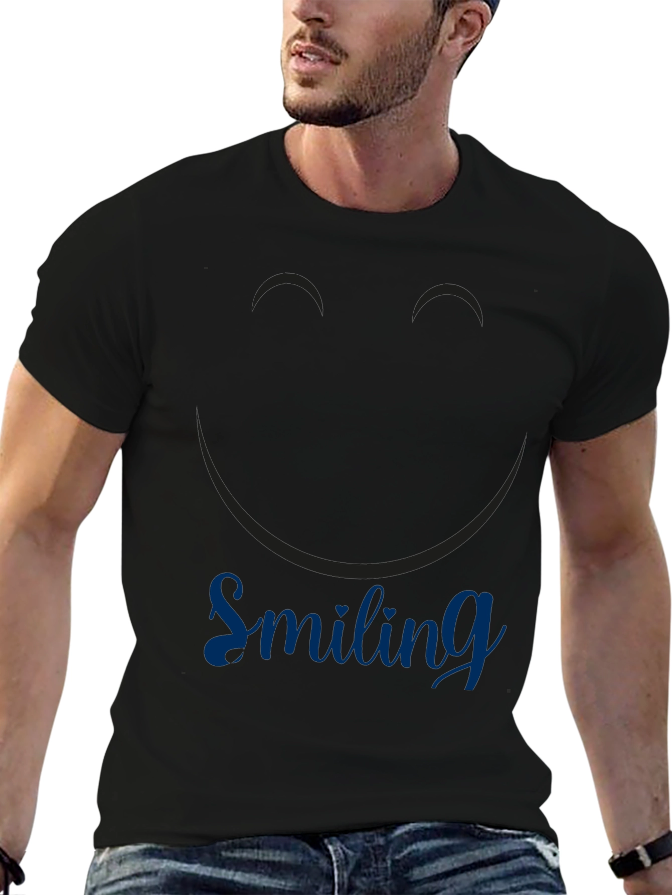 Smiling Graphic Print Black T-Shirt