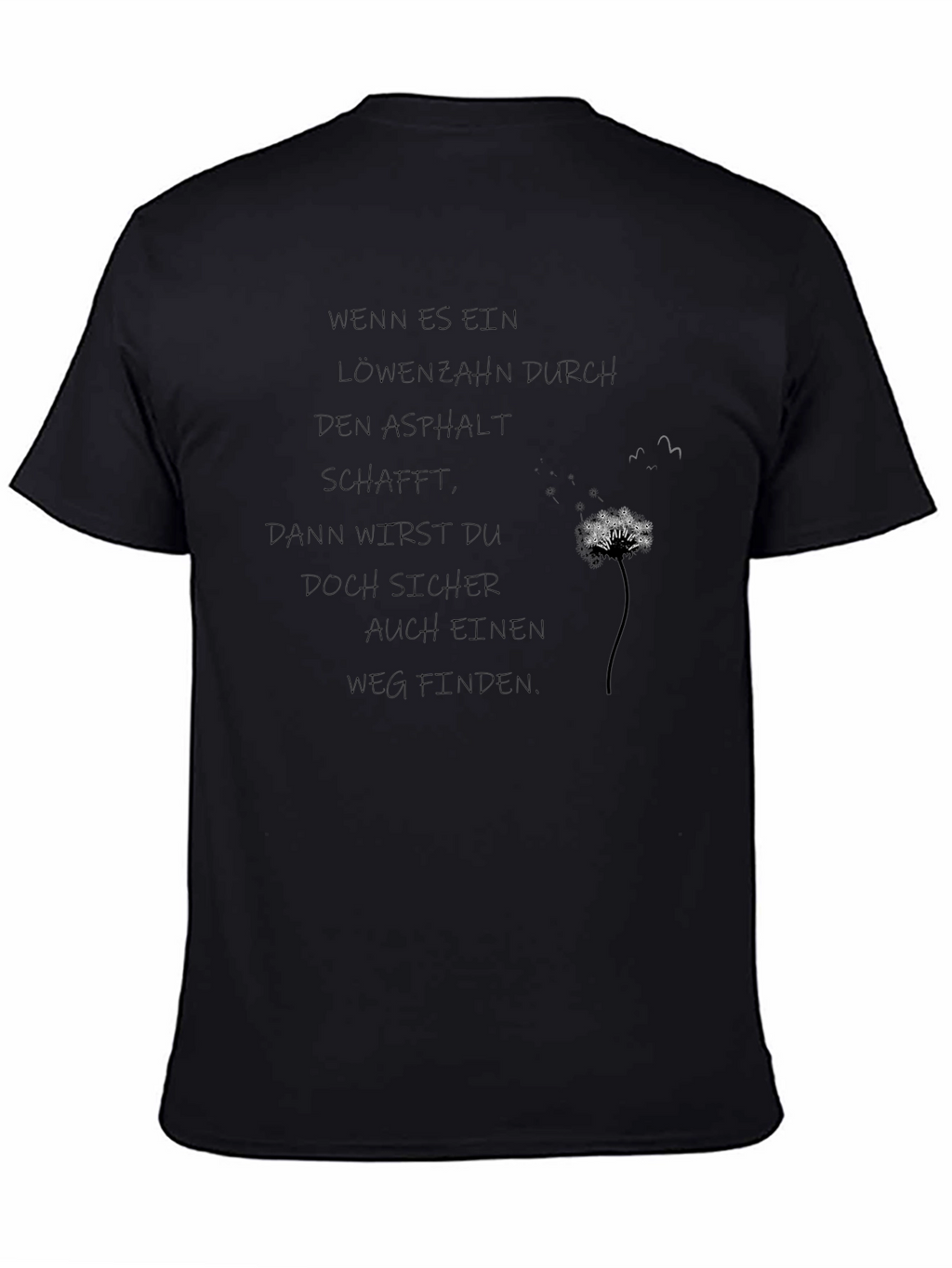 Inspirational Dandelion Print Black T-Shirt