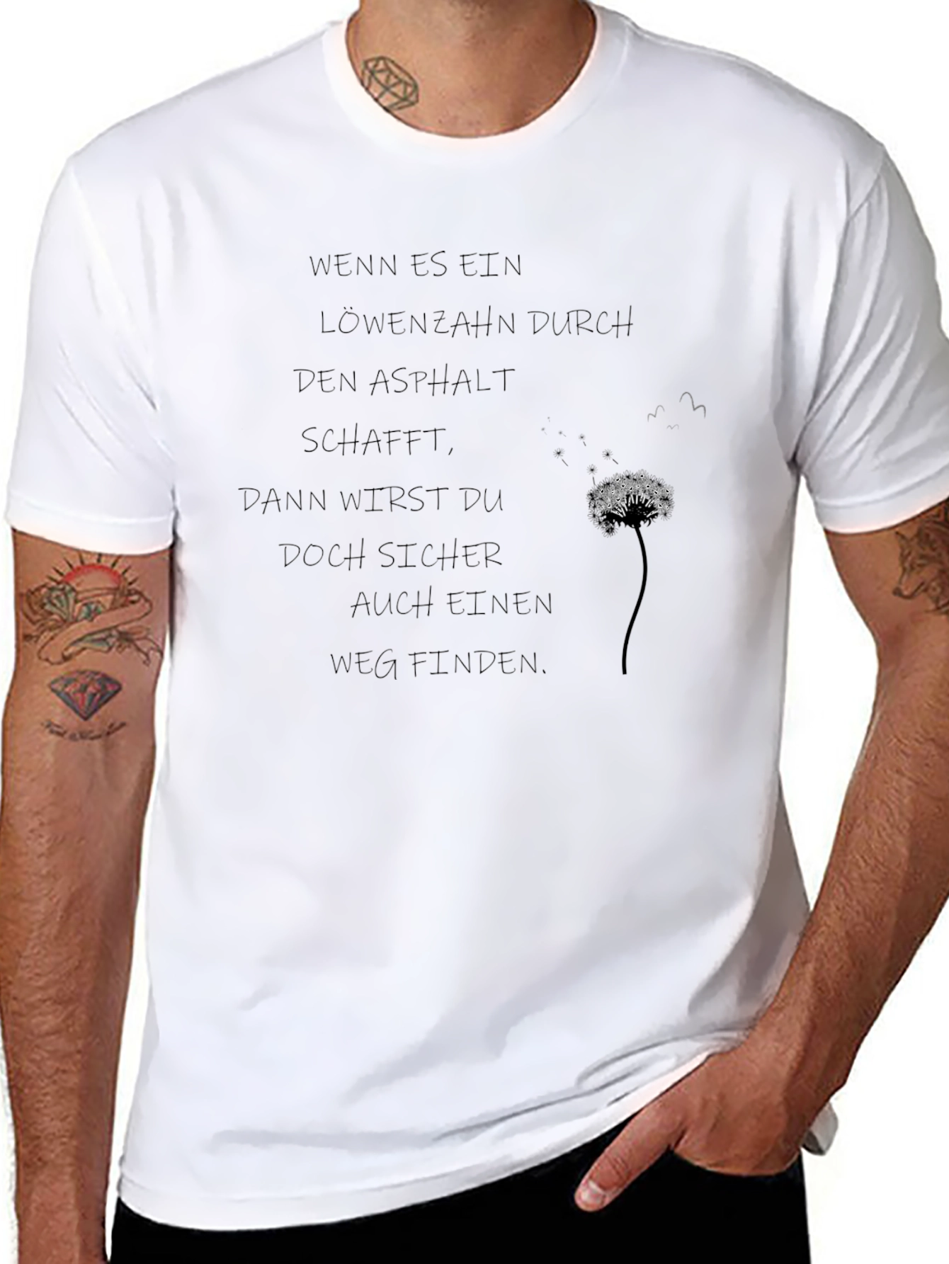 Inspirational Dandelion Print Black T-Shirt