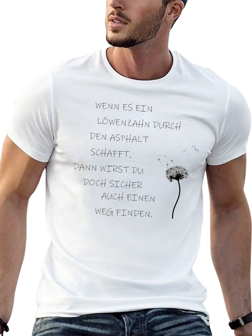 Inspirational Dandelion Print Black T-Shirt