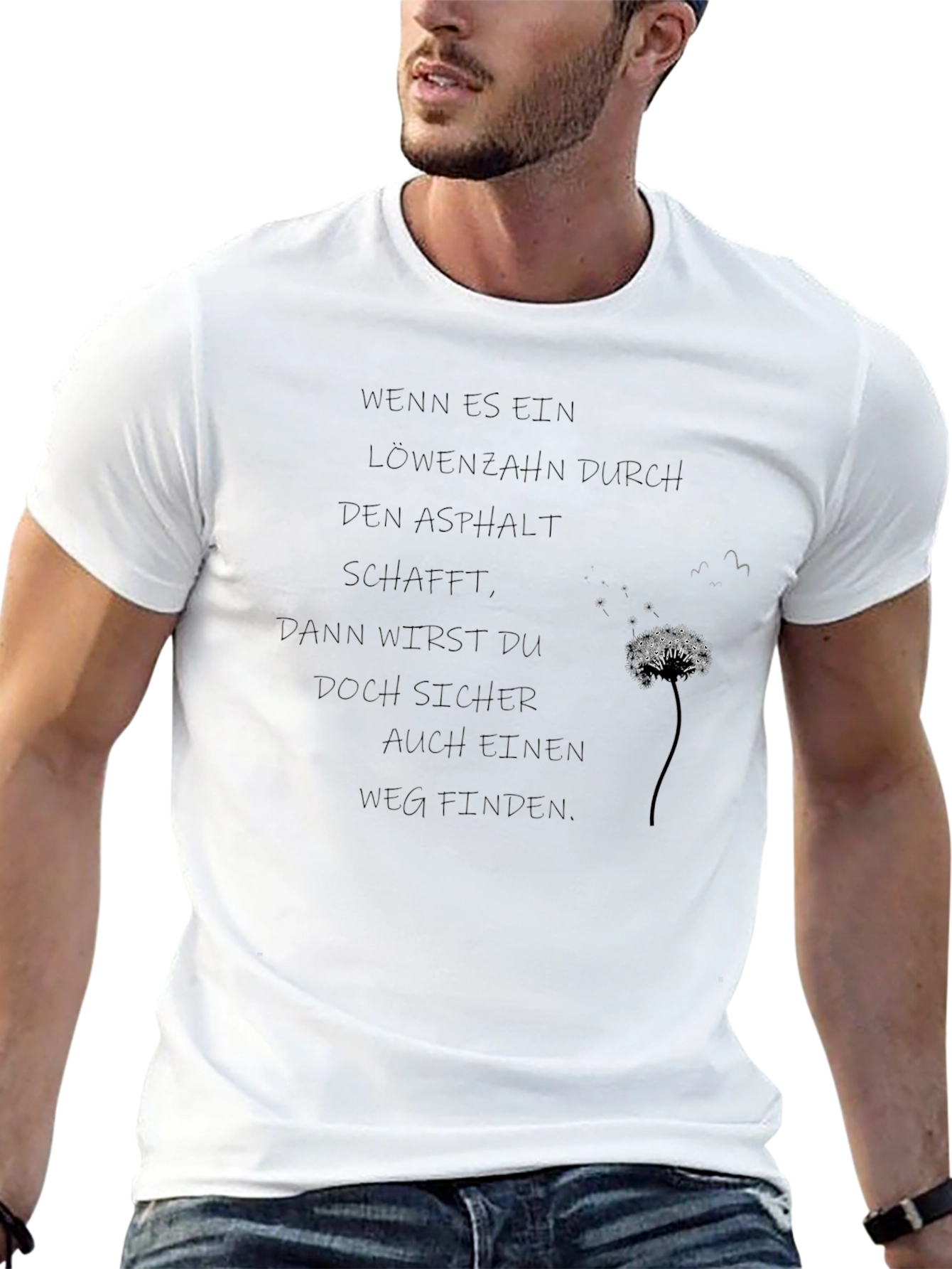 Inspirational Dandelion Print Black T-Shirt