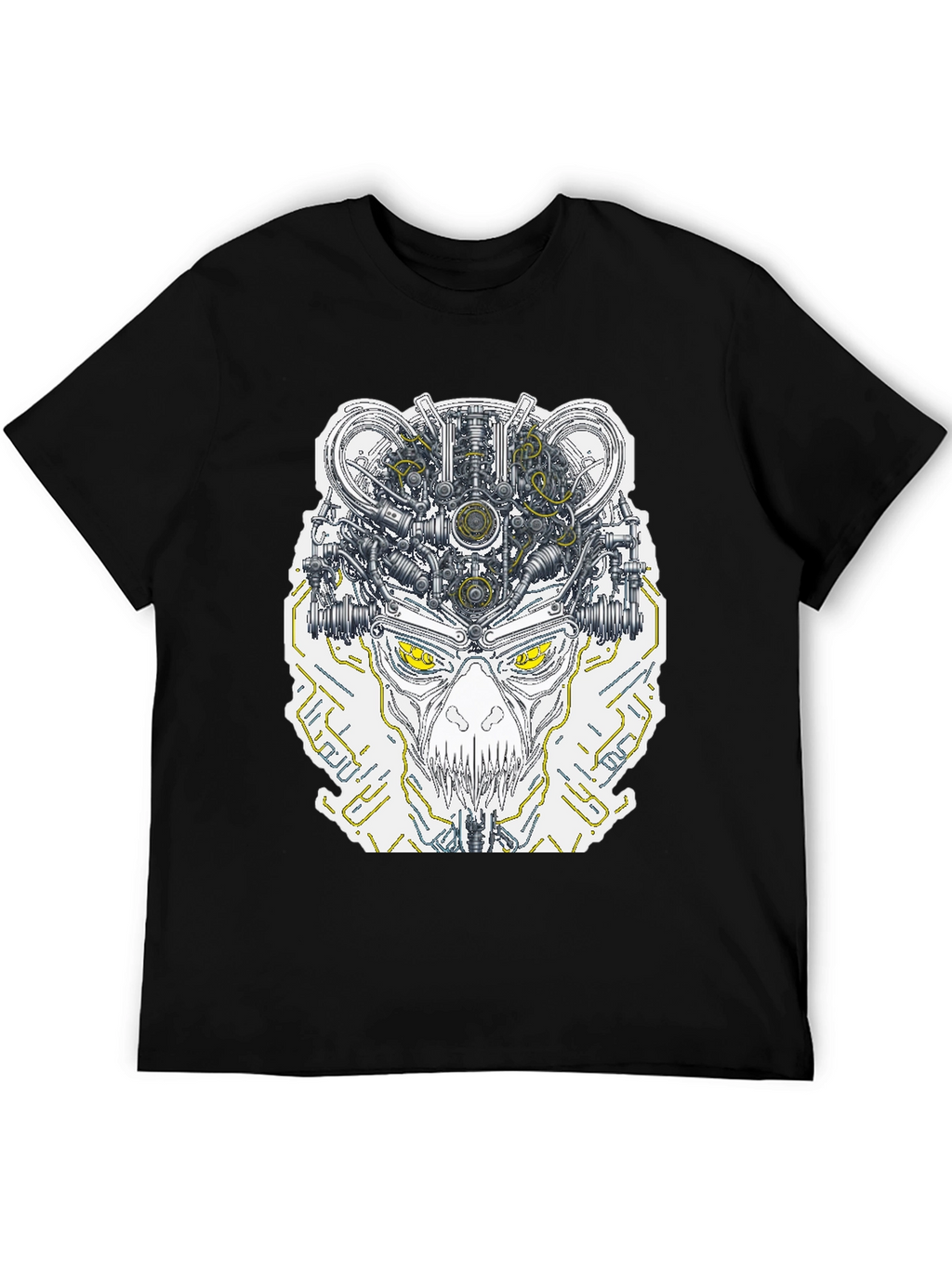 Robotic Skull Graphic Print Tee - Black