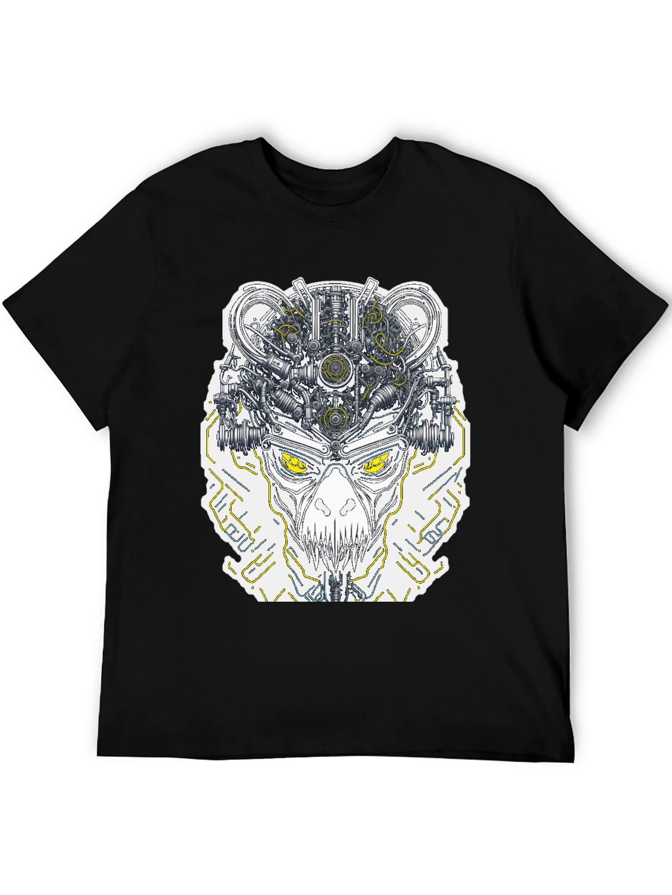 Robotic Skull Graphic Print Tee - Black