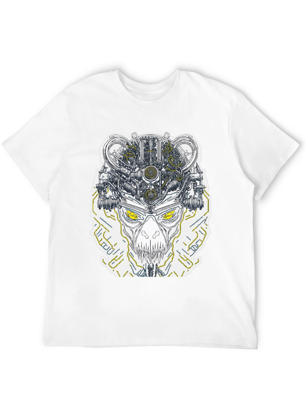 Robotic Skull Graphic Print Tee - Black