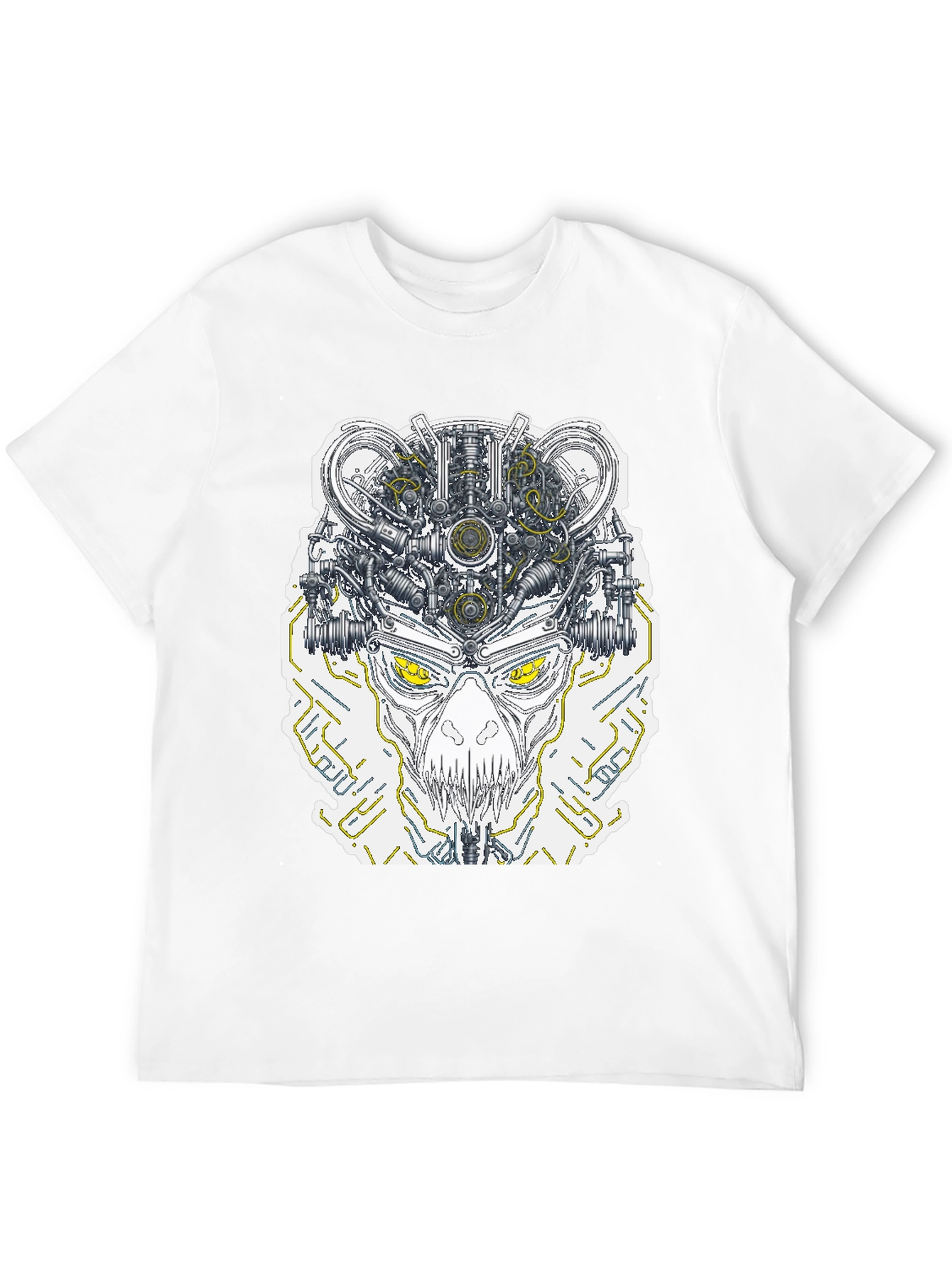 Robotic Skull Graphic Print Tee - Black