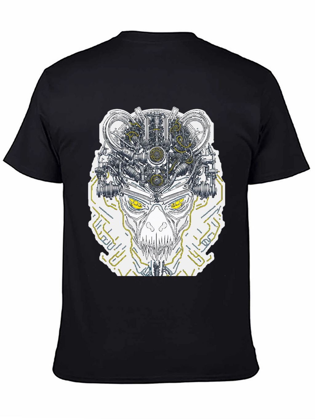 Robotic Skull Graphic Print Tee - Black