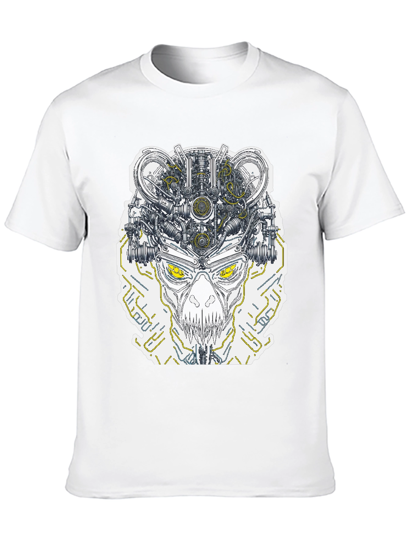 Robotic Skull Graphic Print Tee - Black