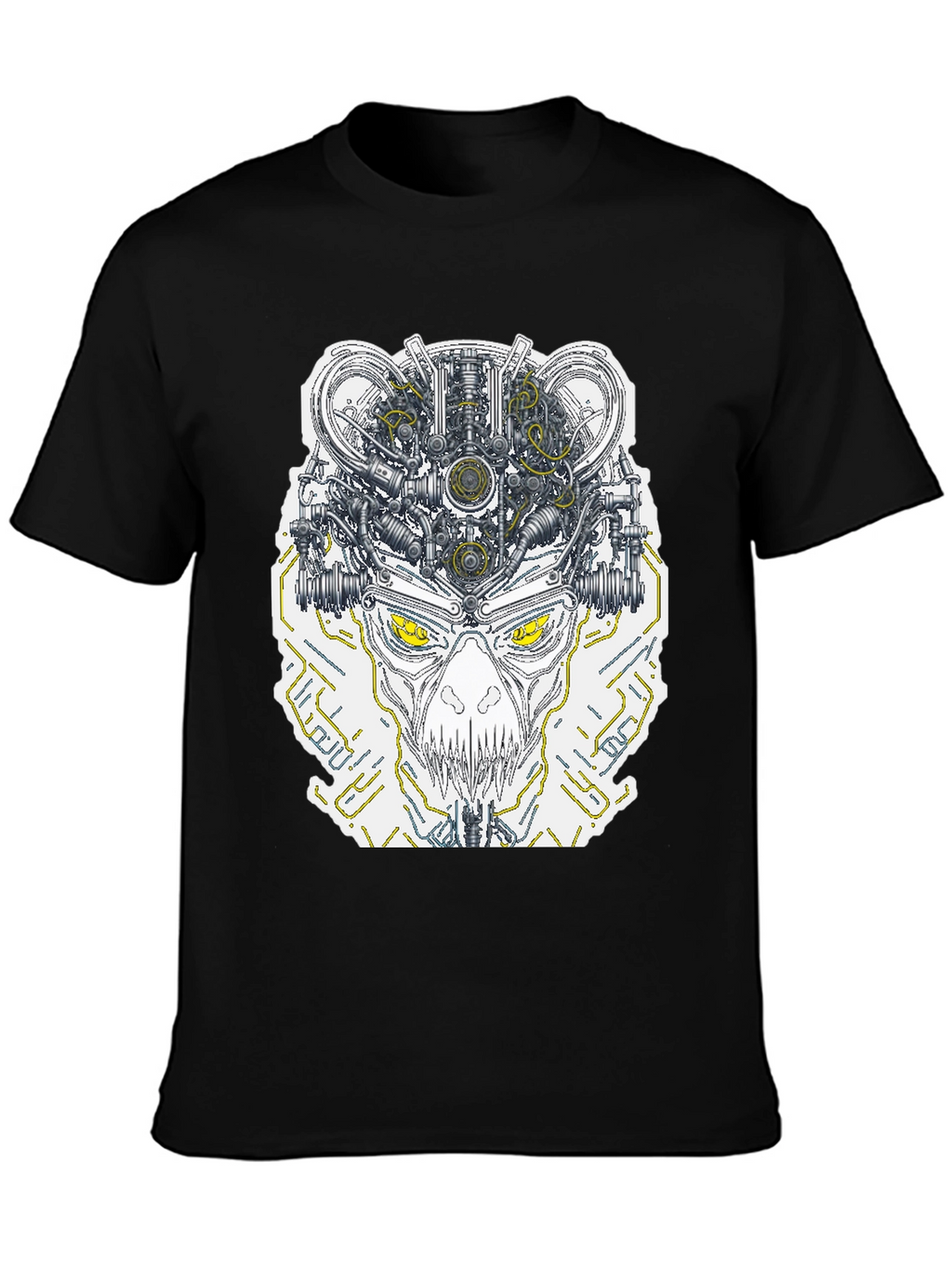 Robotic Skull Graphic Print Tee - Black