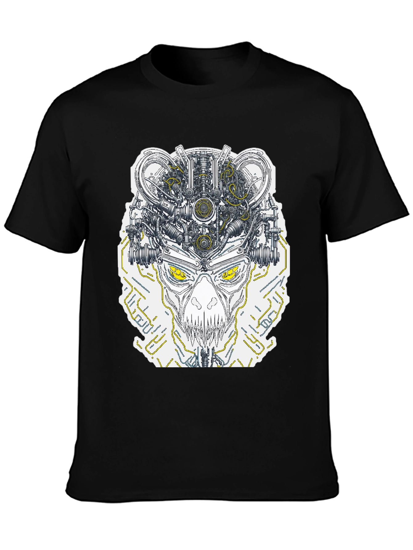 Robotic Skull Graphic Print Tee - Black