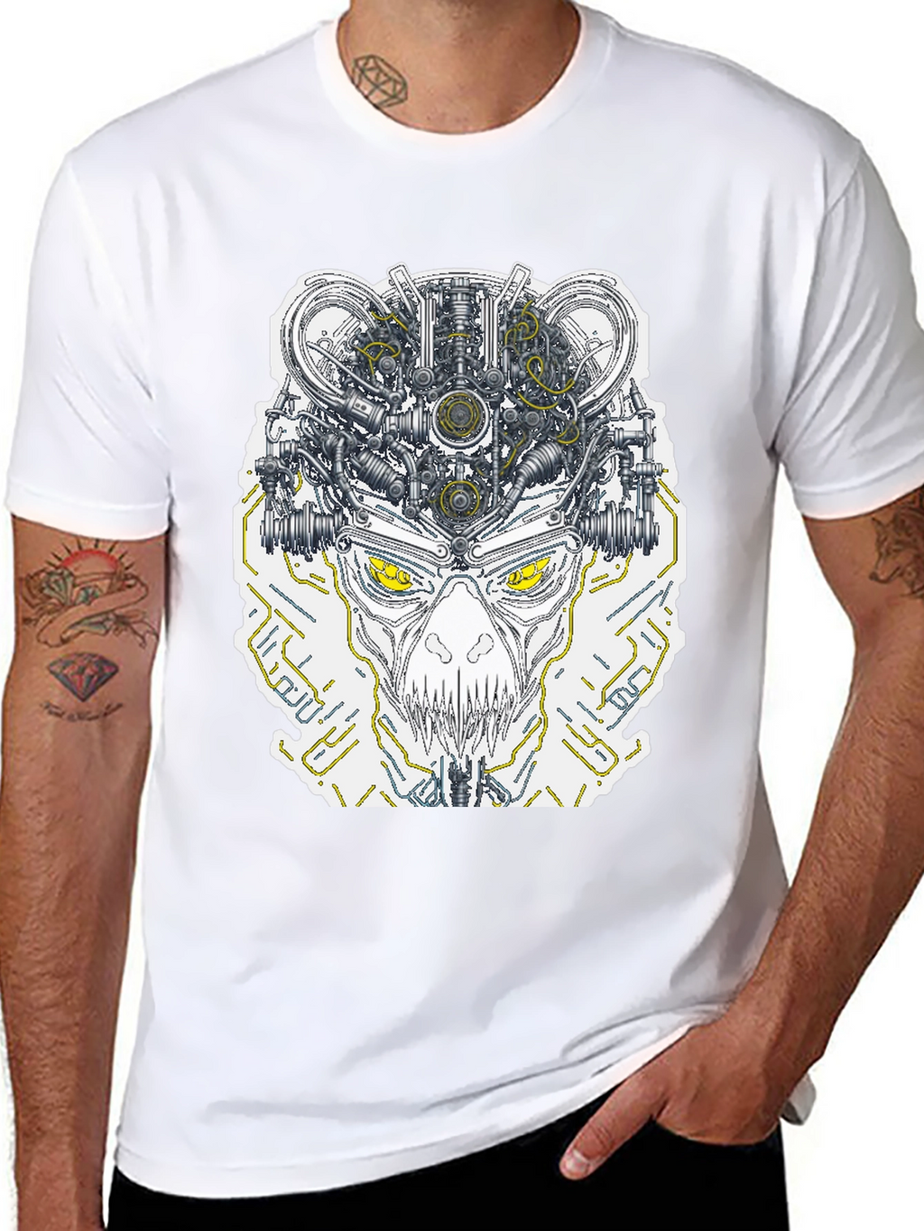 Robotic Skull Graphic Print Tee - Black