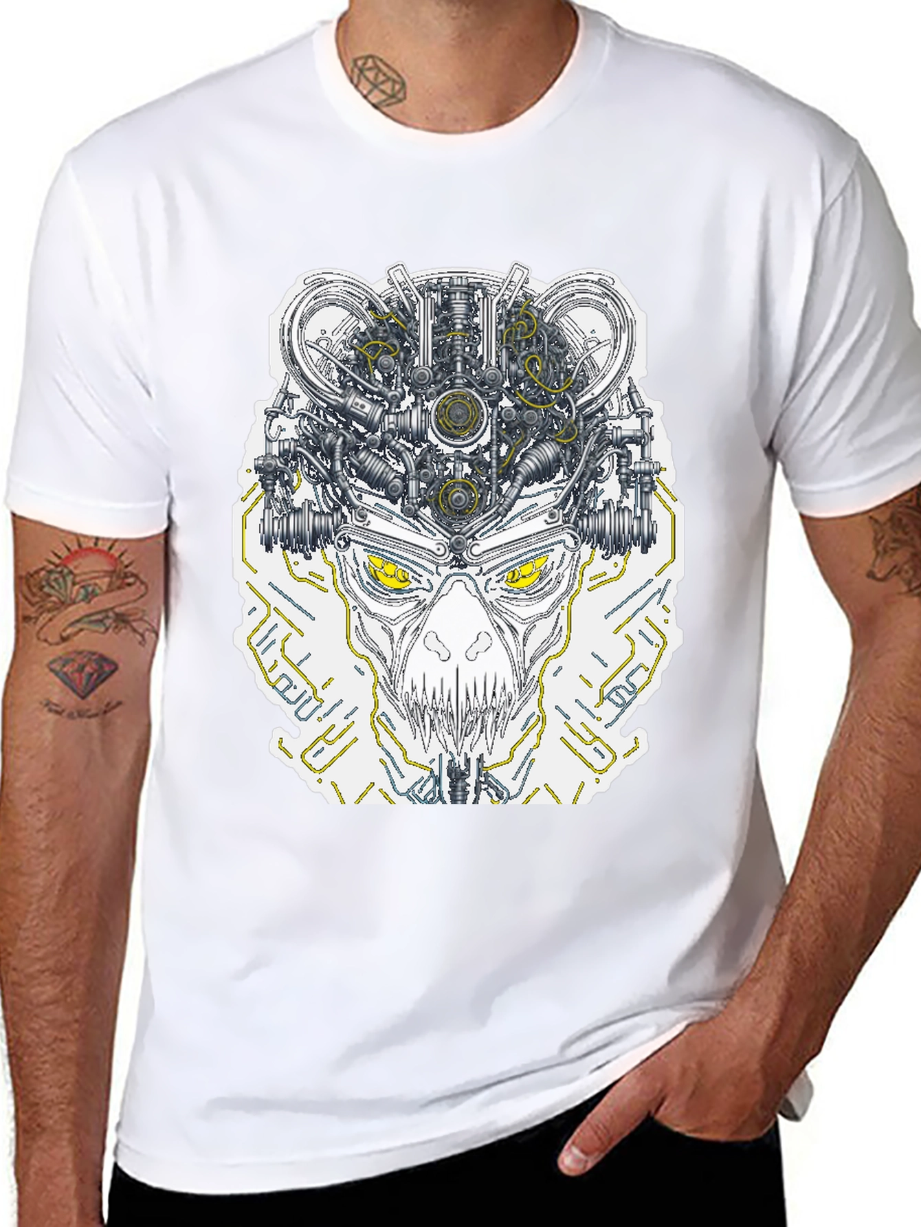 Robotic Skull Graphic Print Tee - Black