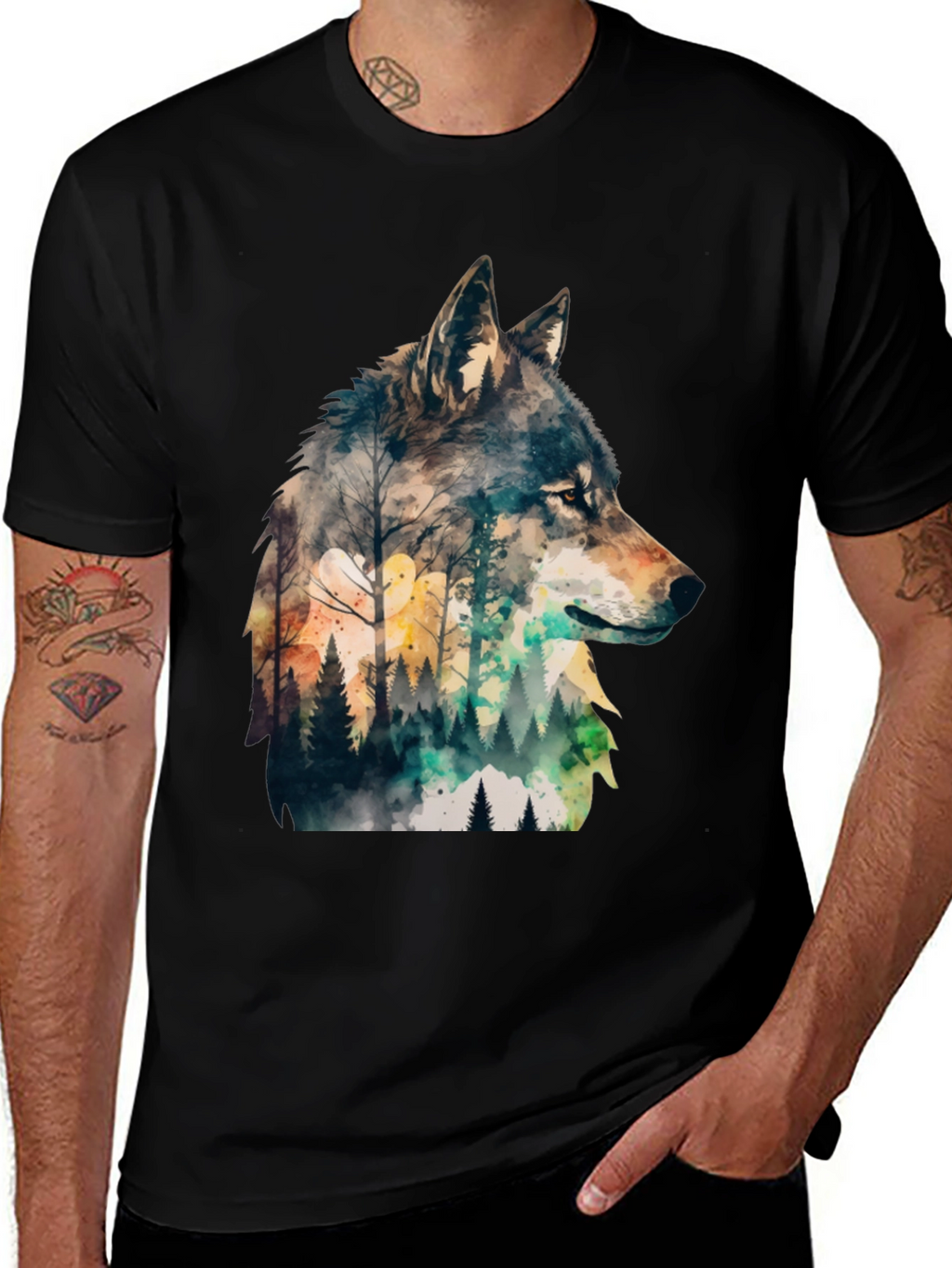 Wolf Forest Print T-Shirt - Nature Inspired Tee