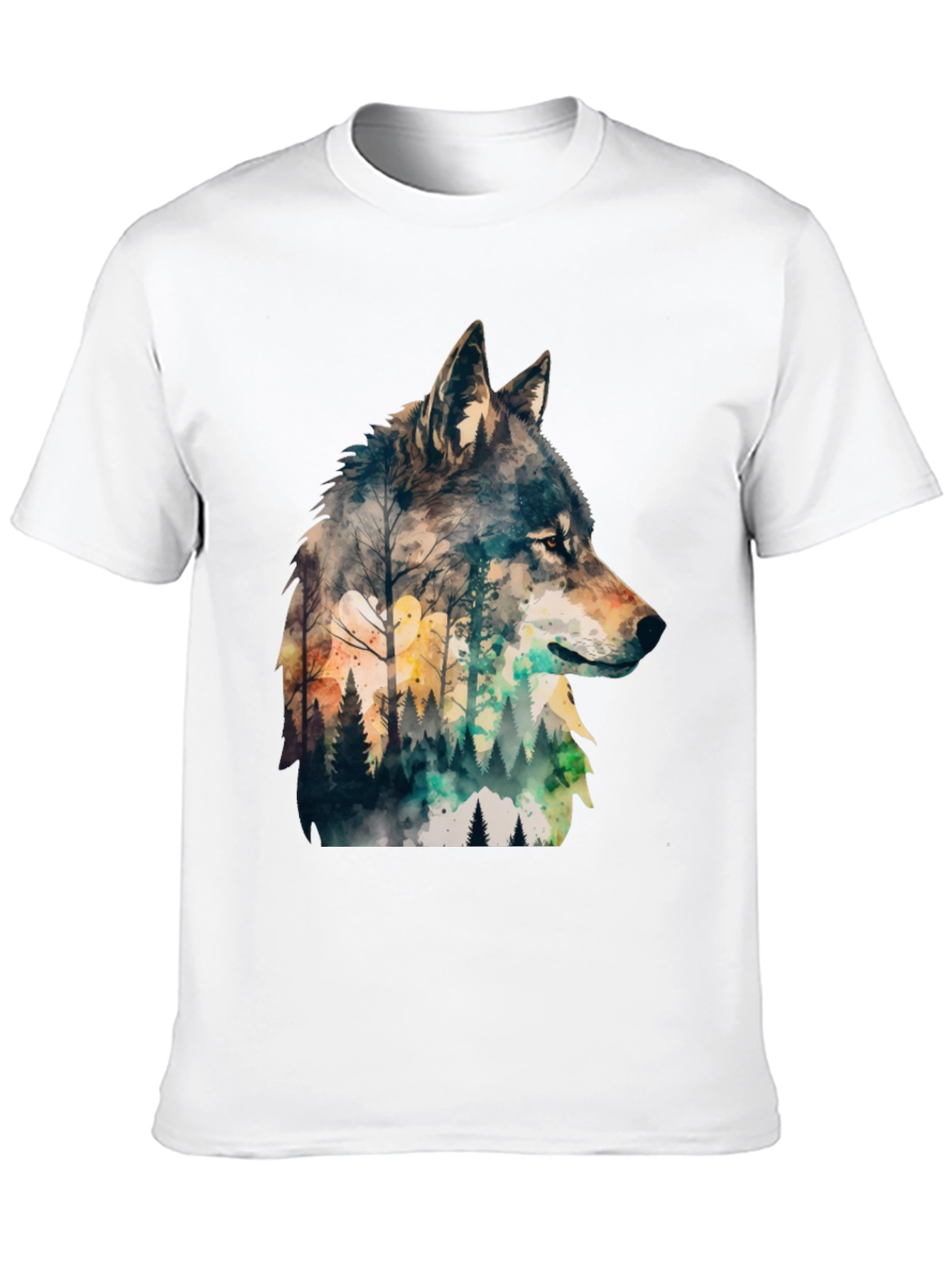 Wolf Forest Print T-Shirt - Nature Inspired Tee
