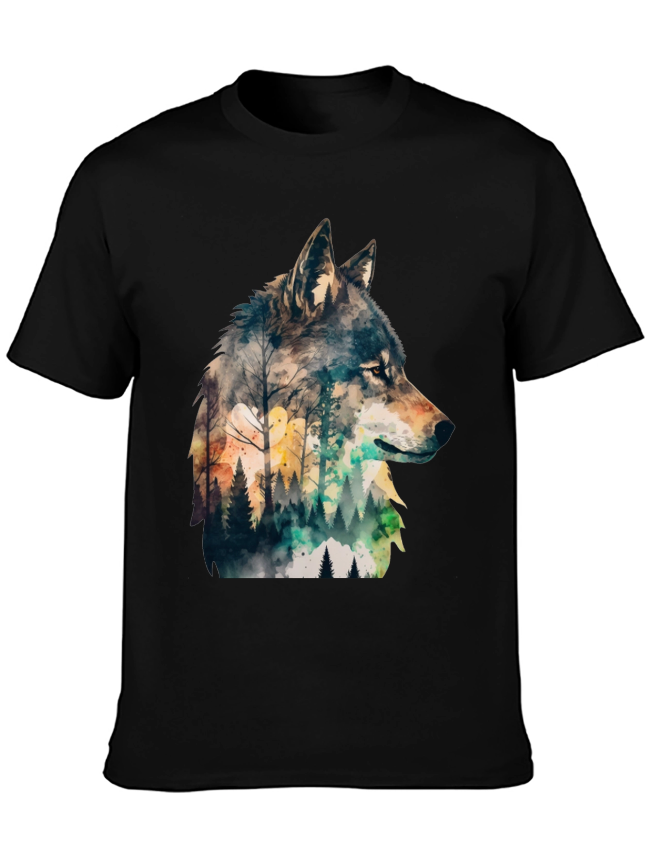 Wolf Forest Print T-Shirt - Nature Inspired Tee