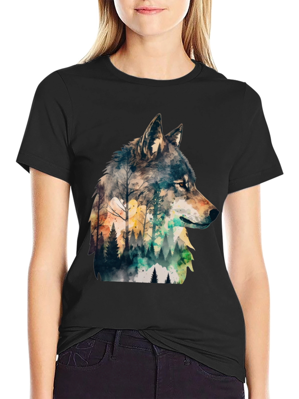 Wolf Forest Print T-Shirt - Nature Inspired Tee