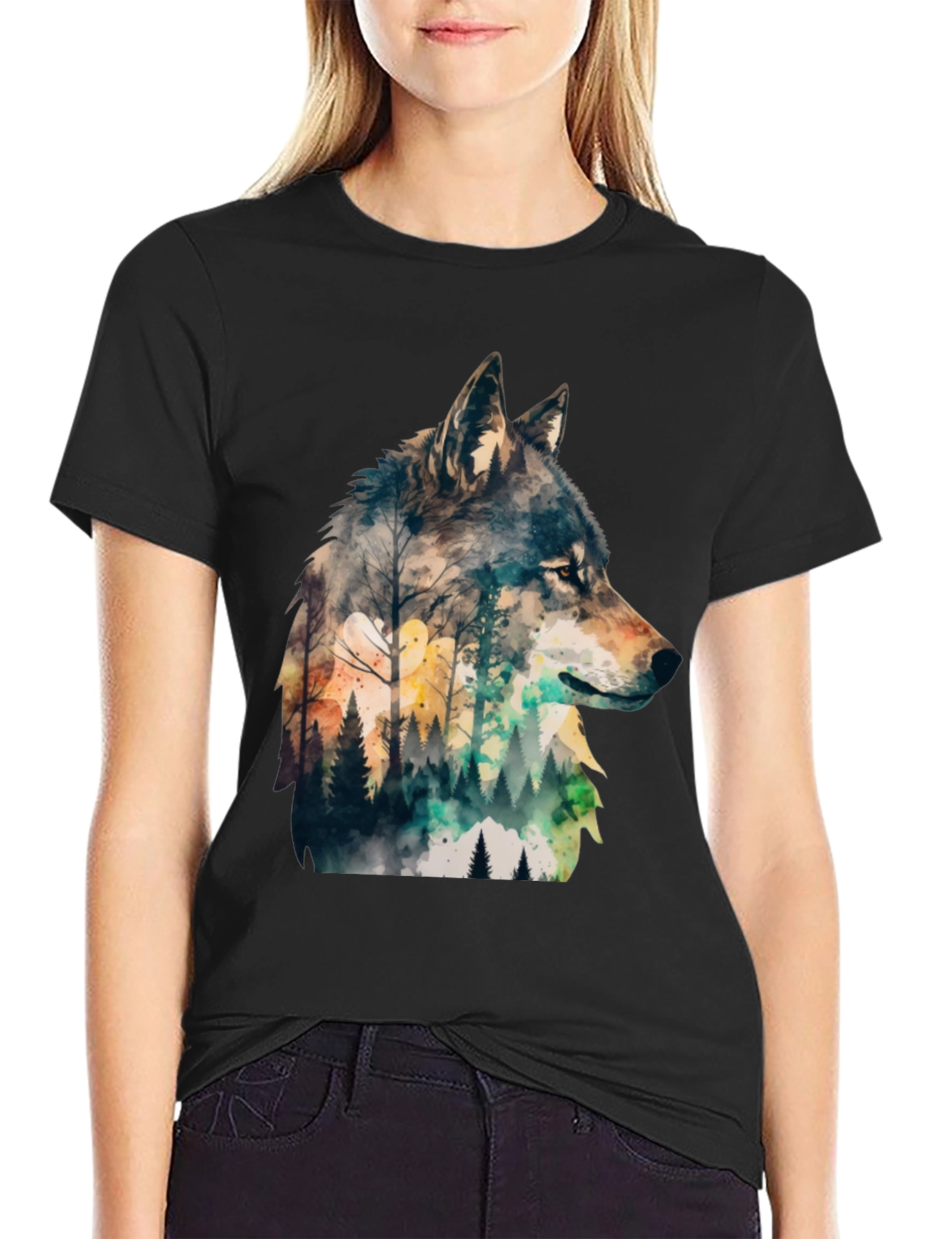 Wolf Forest Print T-Shirt - Nature Inspired Tee