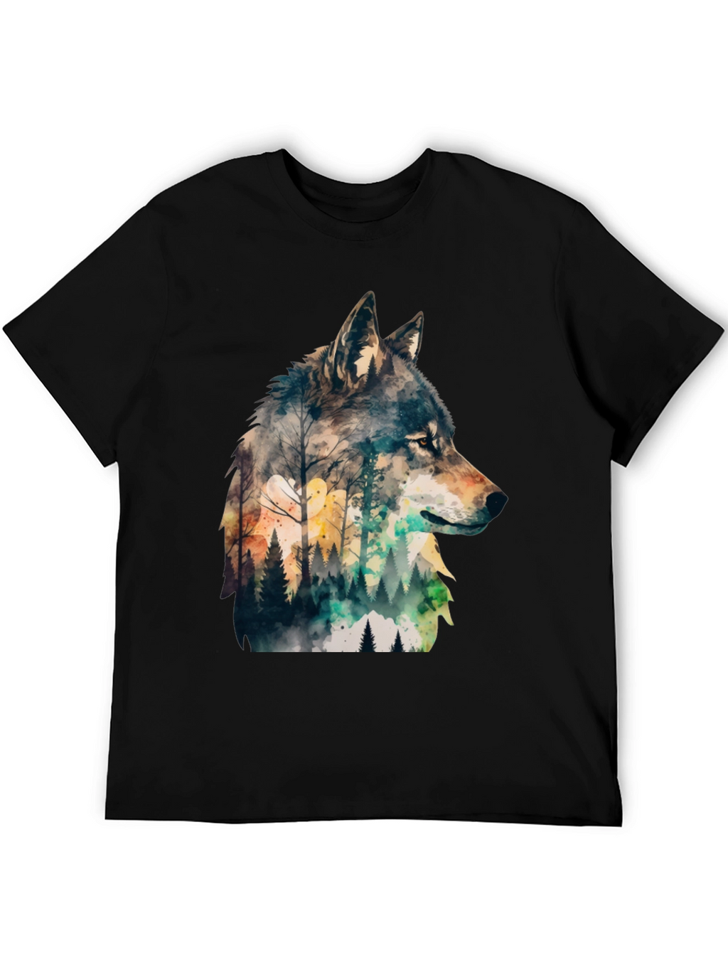 Wolf Forest Print T-Shirt - Nature Inspired Tee