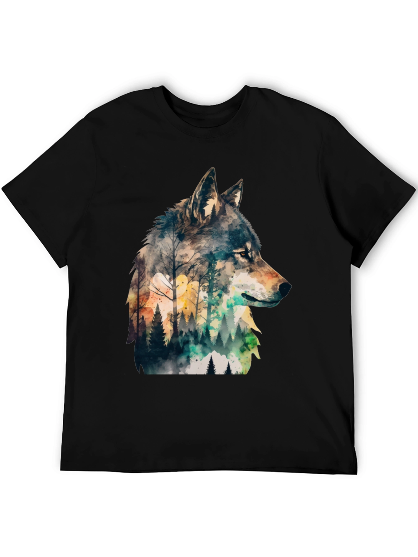 Wolf Forest Print T-Shirt - Nature Inspired Tee