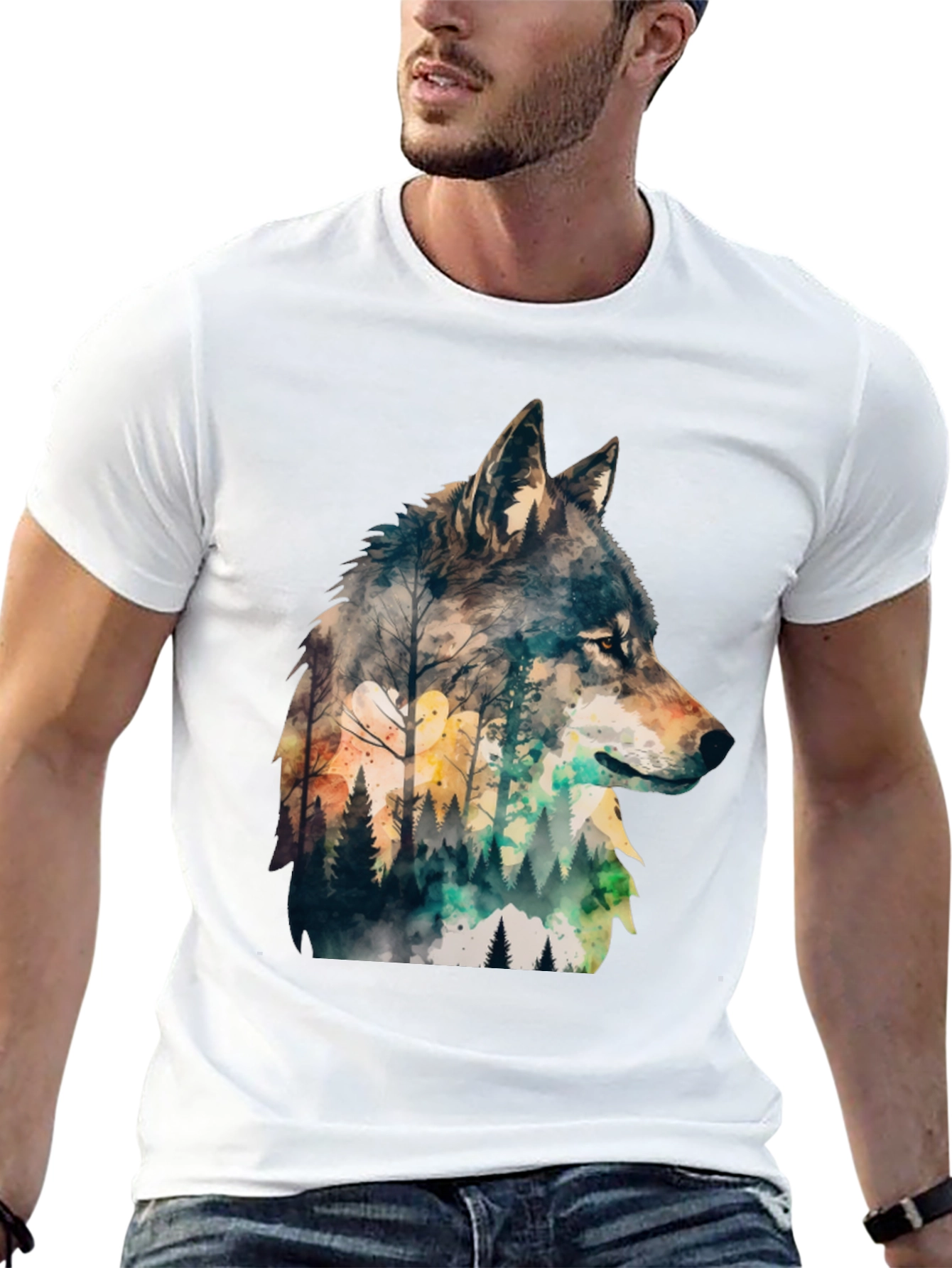 Wolf Forest Print T-Shirt - Nature Inspired Tee