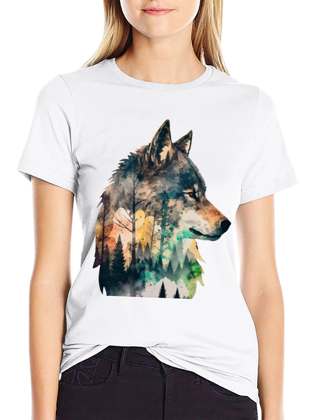 Wolf Forest Print T-Shirt - Nature Inspired Tee