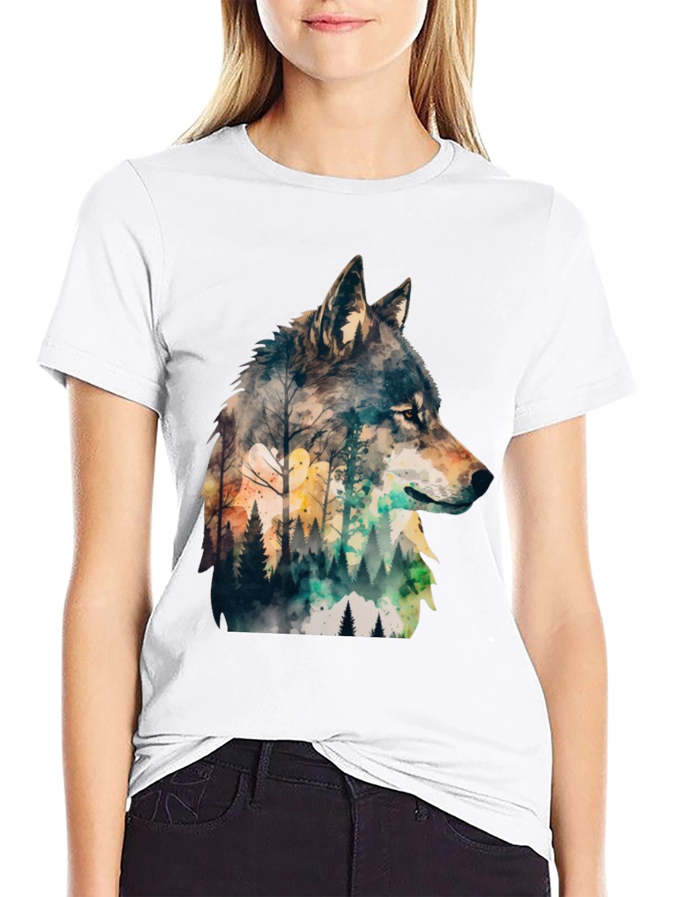 Wolf Forest Print T-Shirt - Nature Inspired Tee