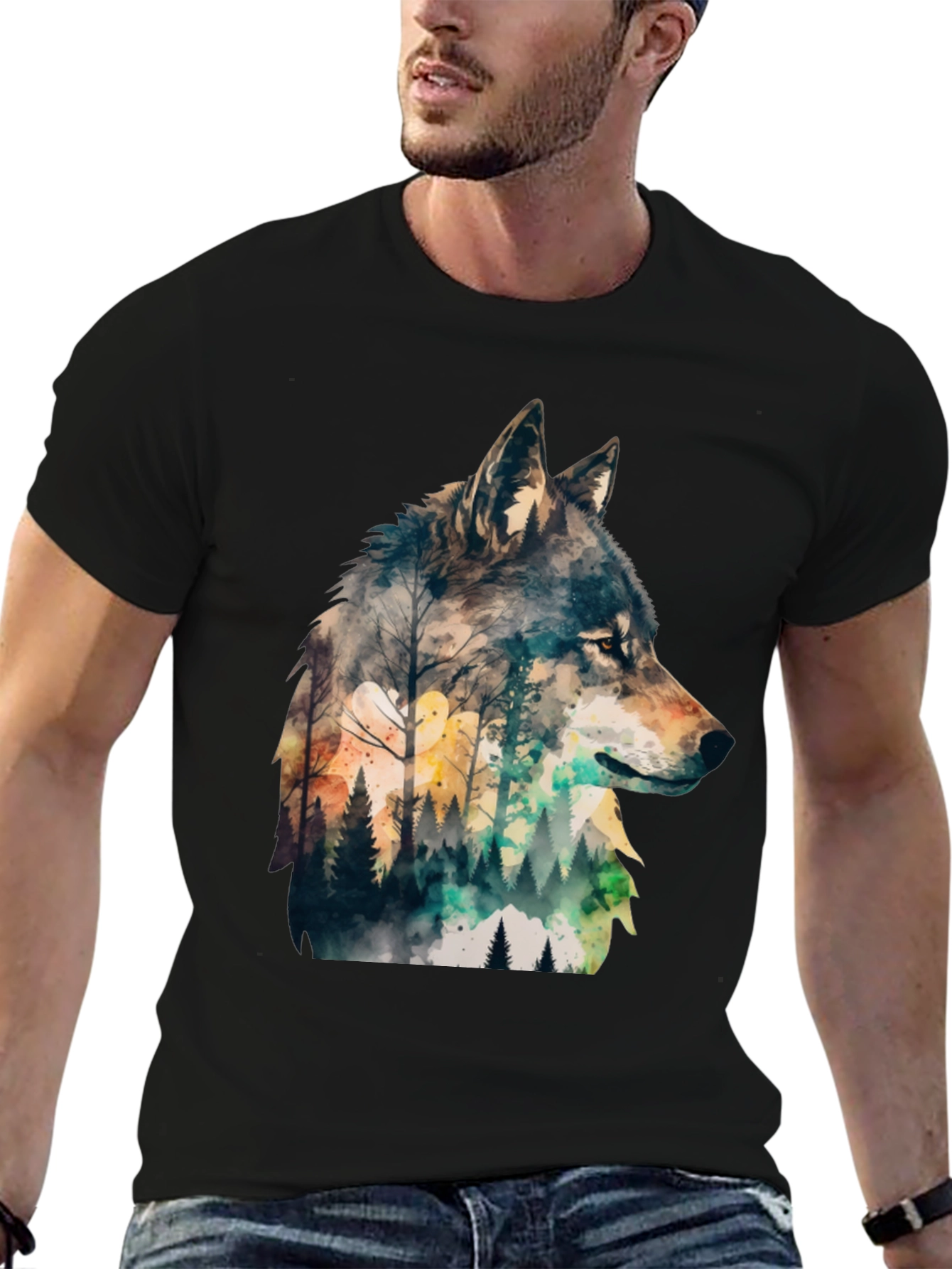 Wolf Forest Print T-Shirt - Nature Inspired Tee