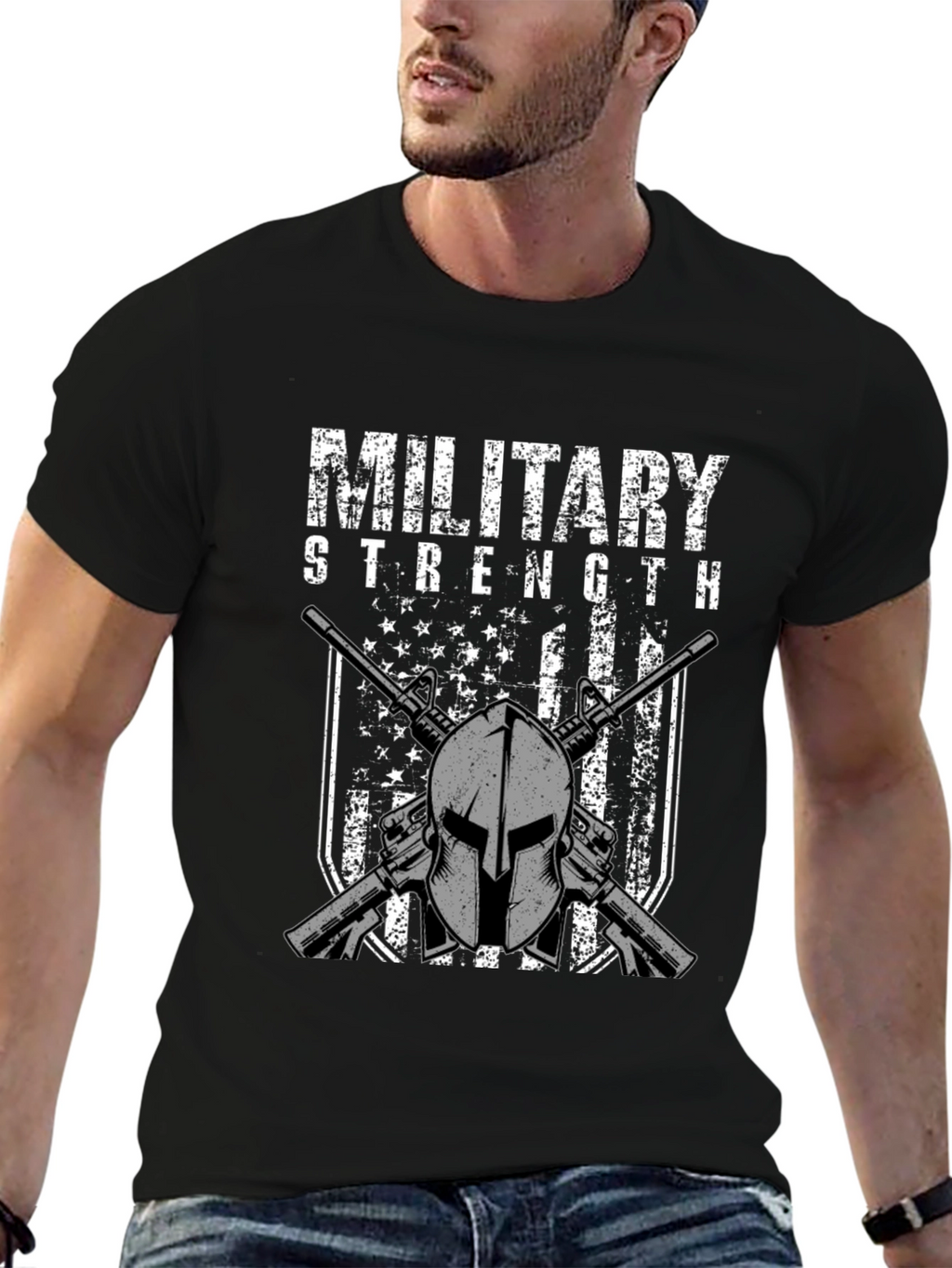 Military Strength Spartan Helmet T-Shirt