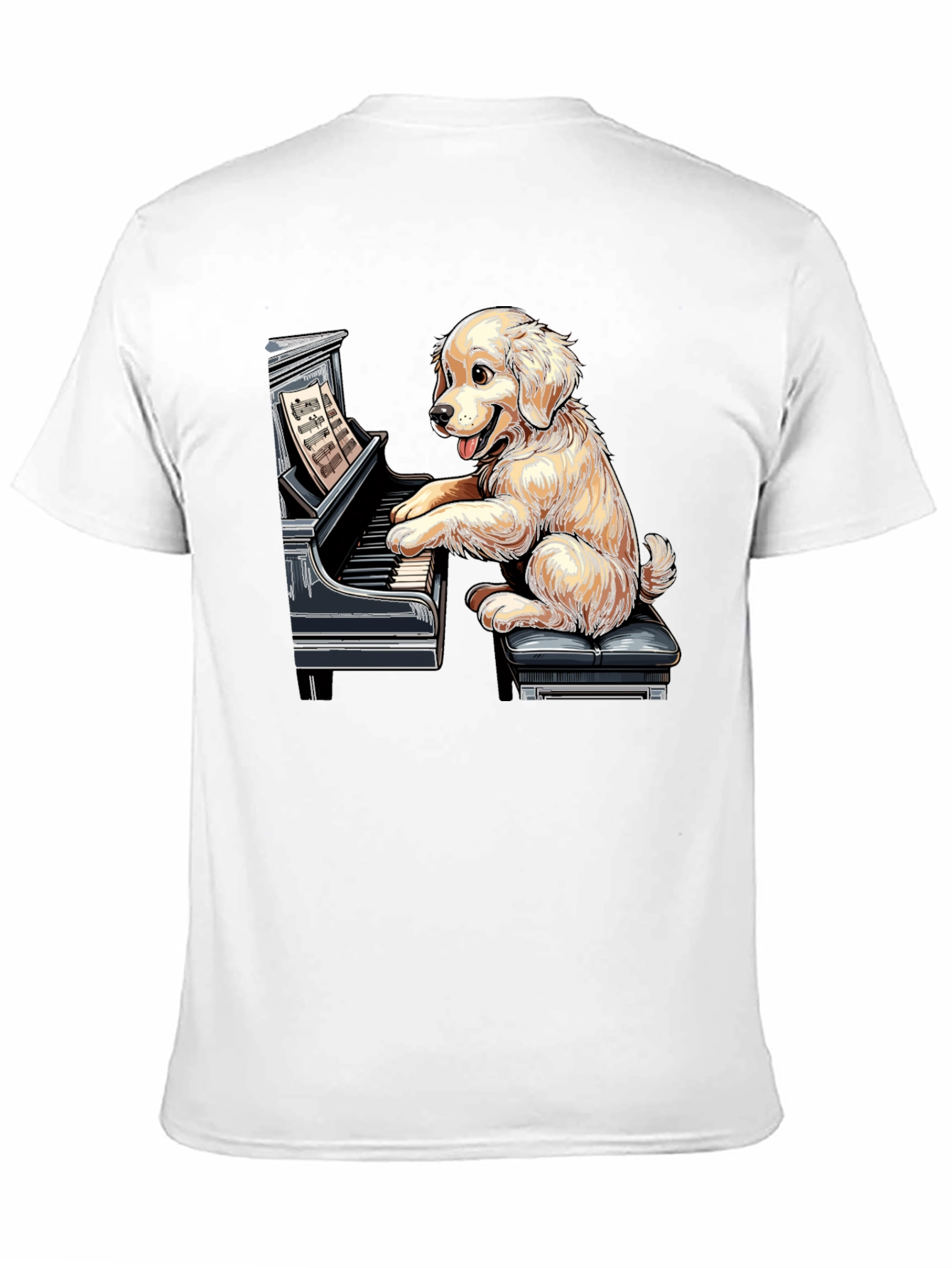 Dog Playing Piano Graphic Tee - Unisex Black T-Shirt