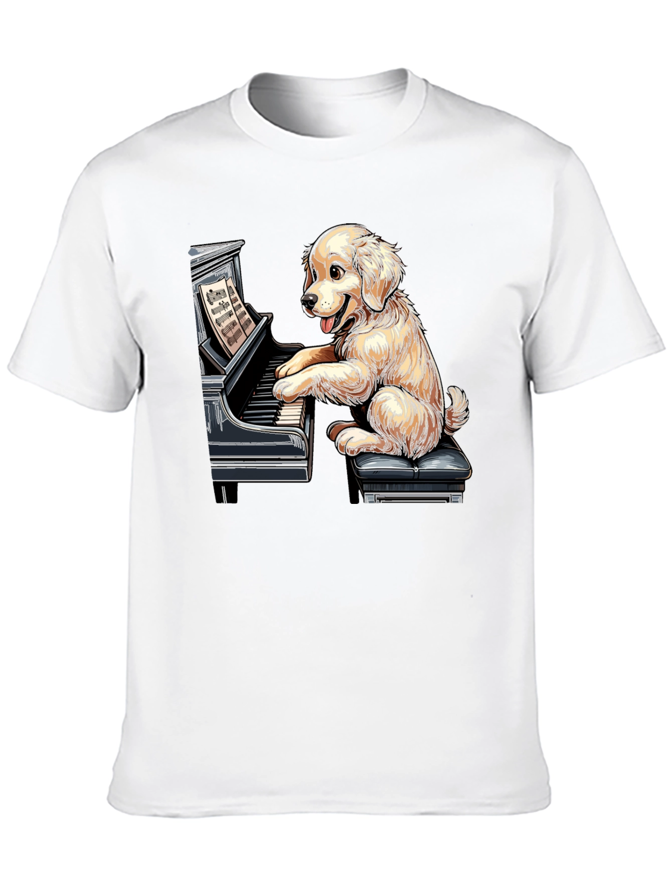 Dog Playing Piano Graphic Tee - Unisex Black T-Shirt